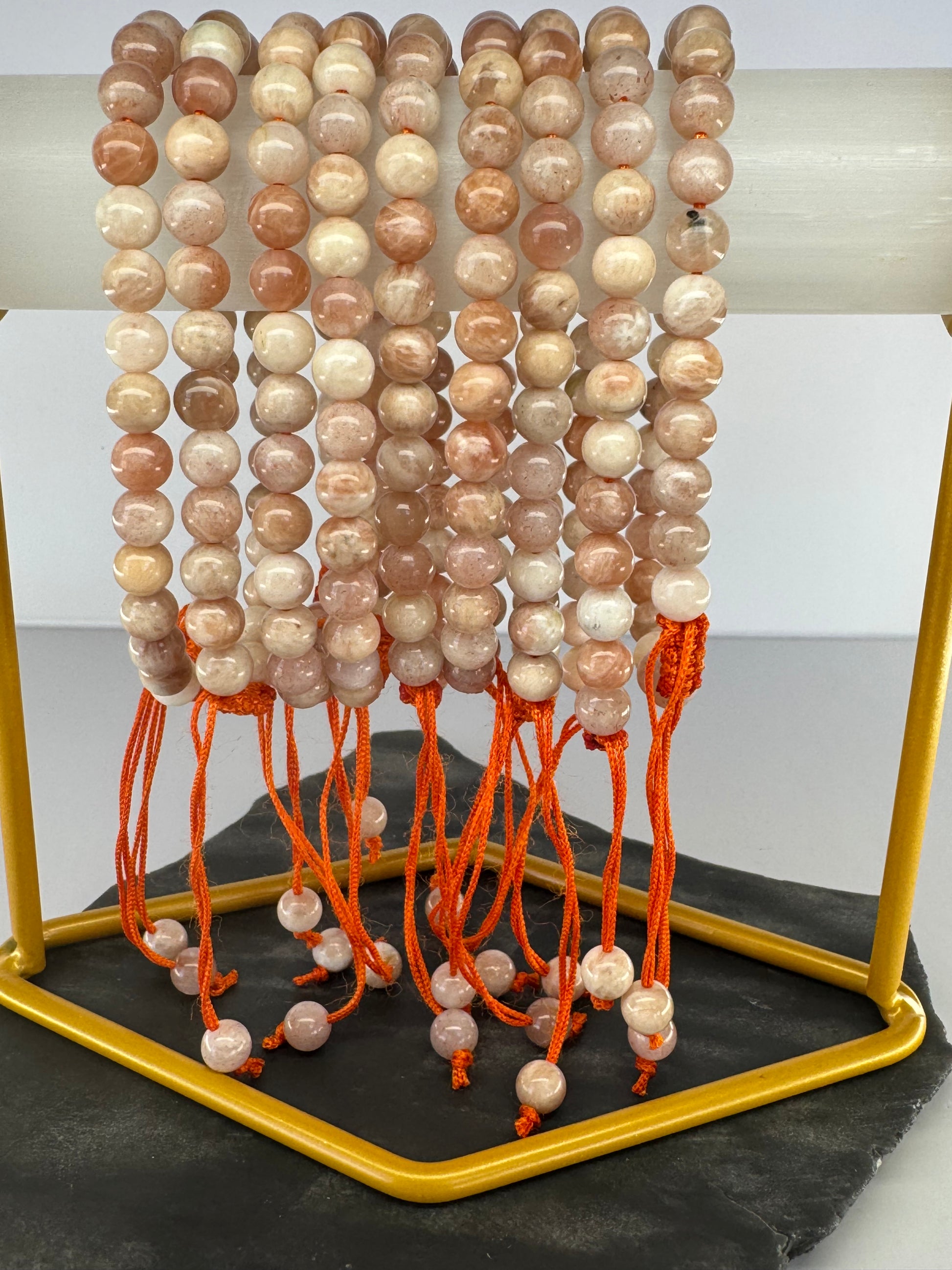 Peach Flashy Moonstone Adjustable Bracelet – 6mm Beads
