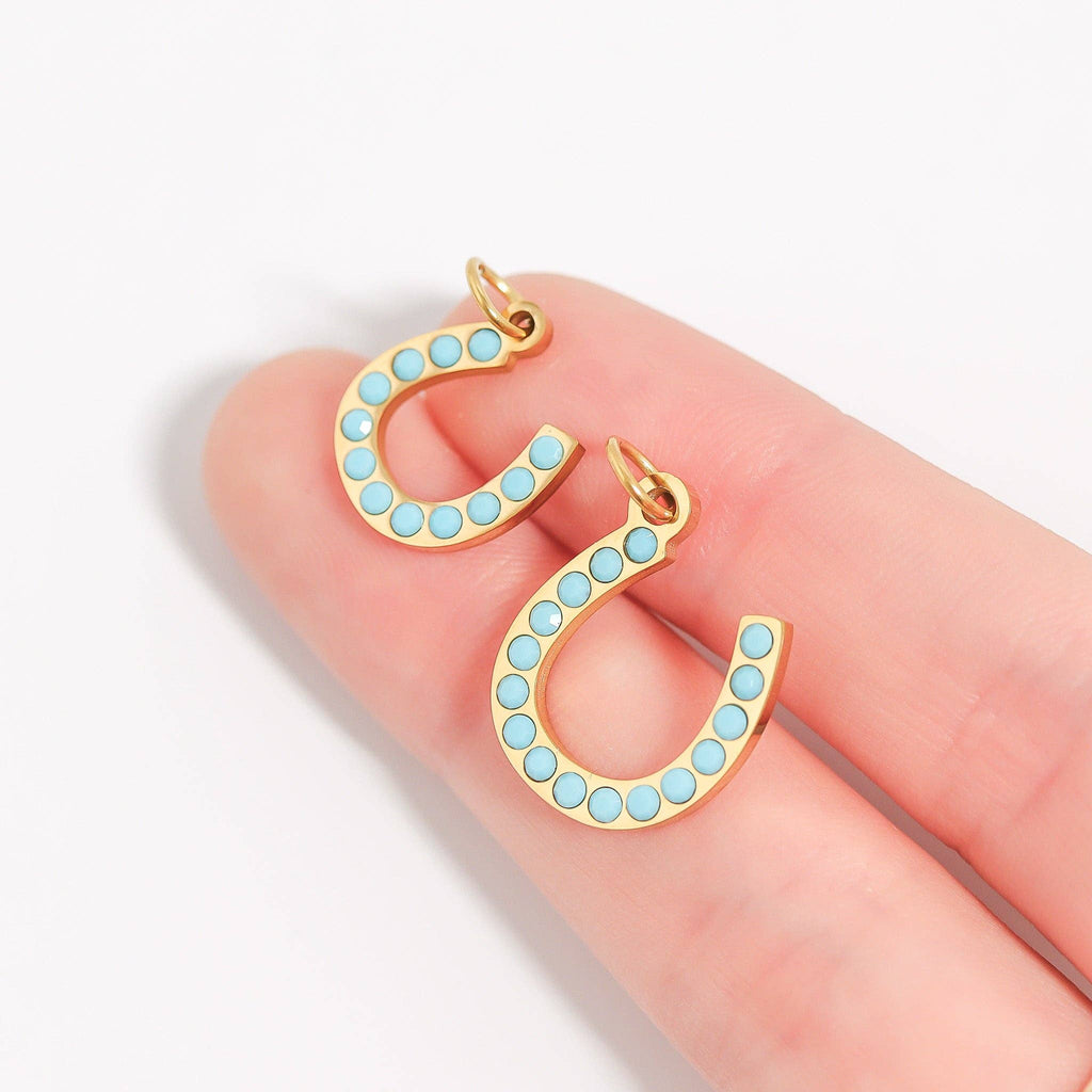 18K Gold PVD Stainless Steel Turquoise Stone Horseshoe Charm