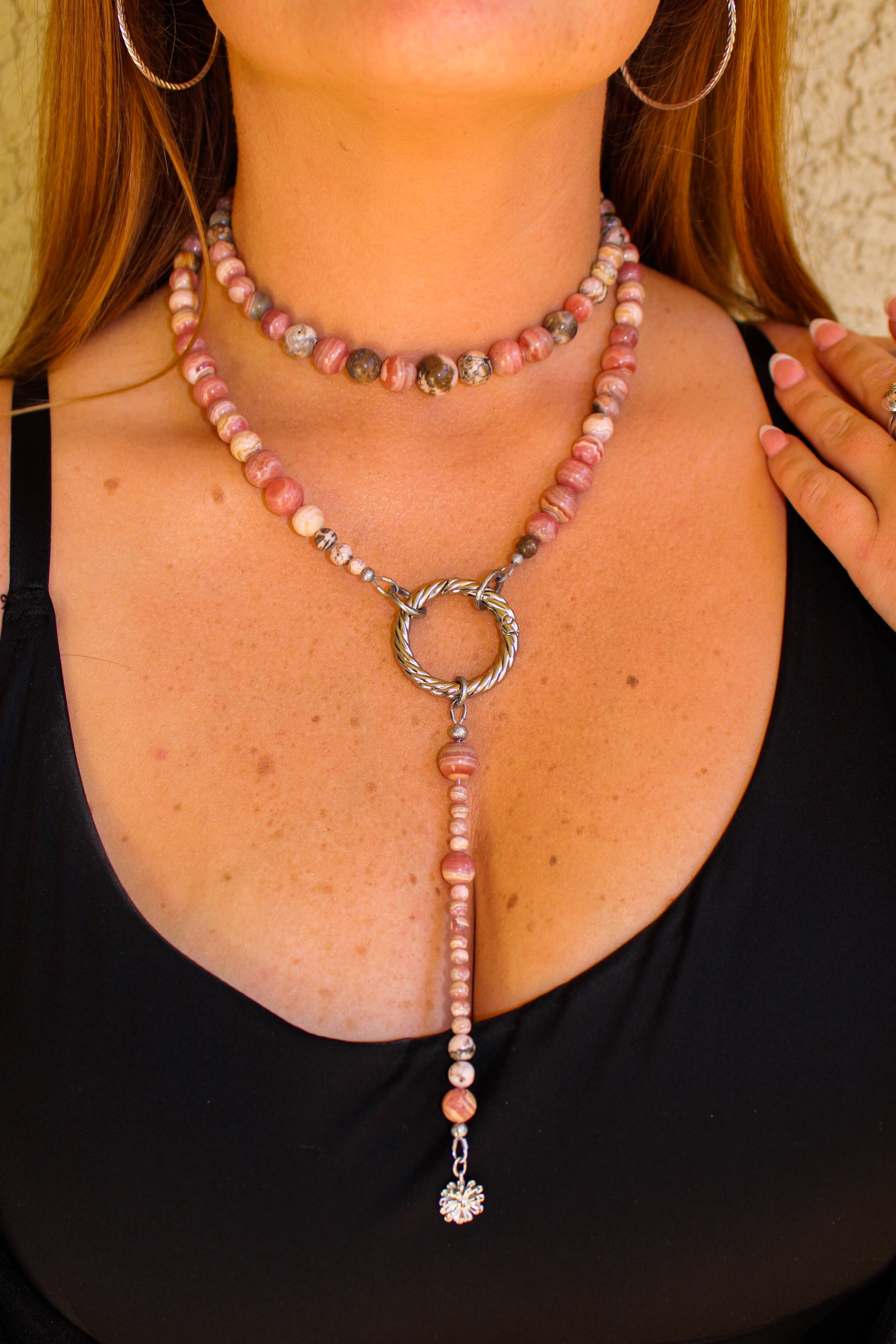 Rhodochrosite Statement Lariat – RARE VARIETIES - Gemmy & Matrix Blend