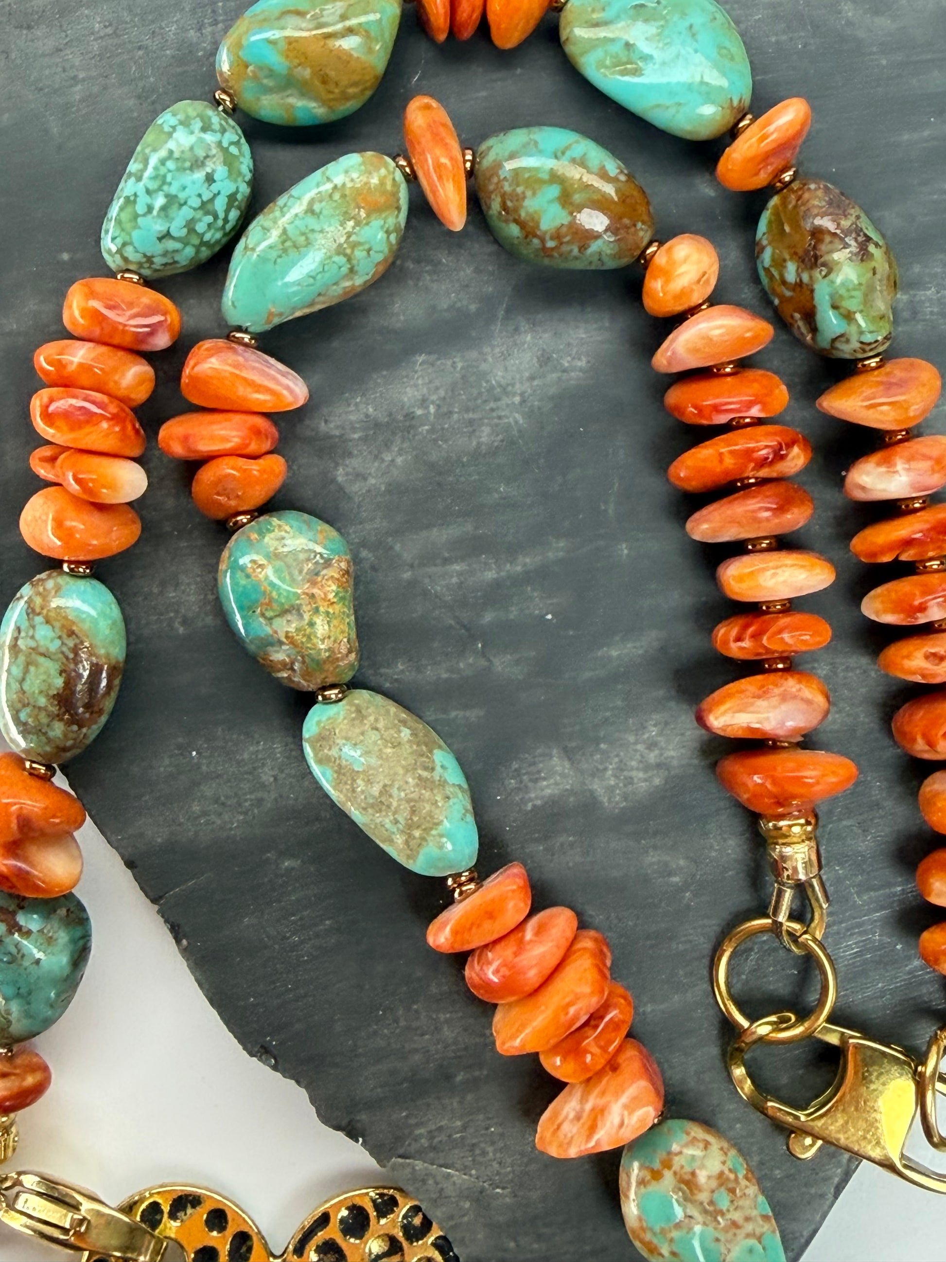 Kingman Turquoise & Spiny Oyster Necklace