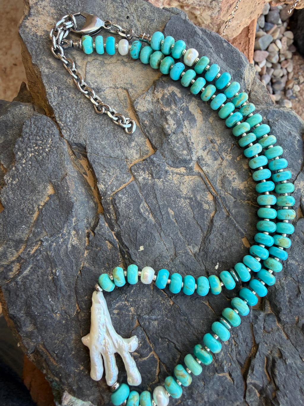 Kingman Rondel with Fresh Water Pearl