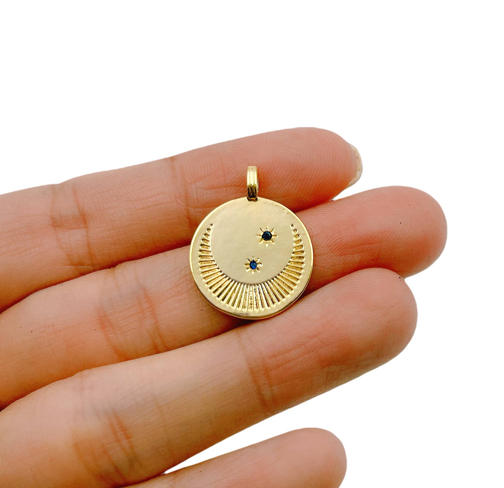 Gold Filled Crescent Moon Round Disc Charm