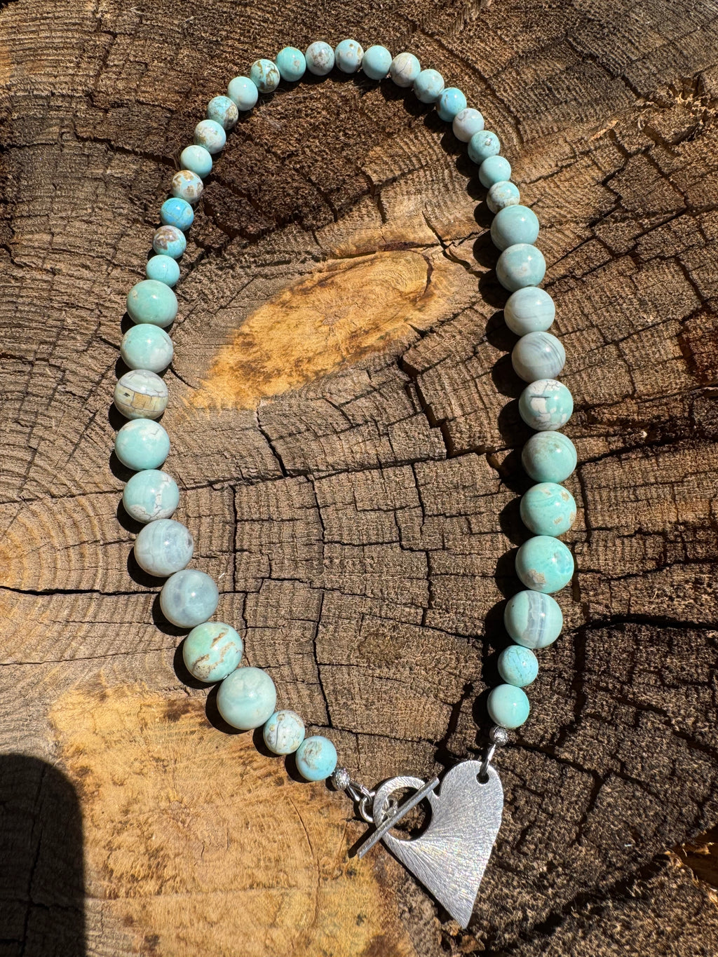 Dragon Skin Agate Bead Necklace with Silver Heart Toggle