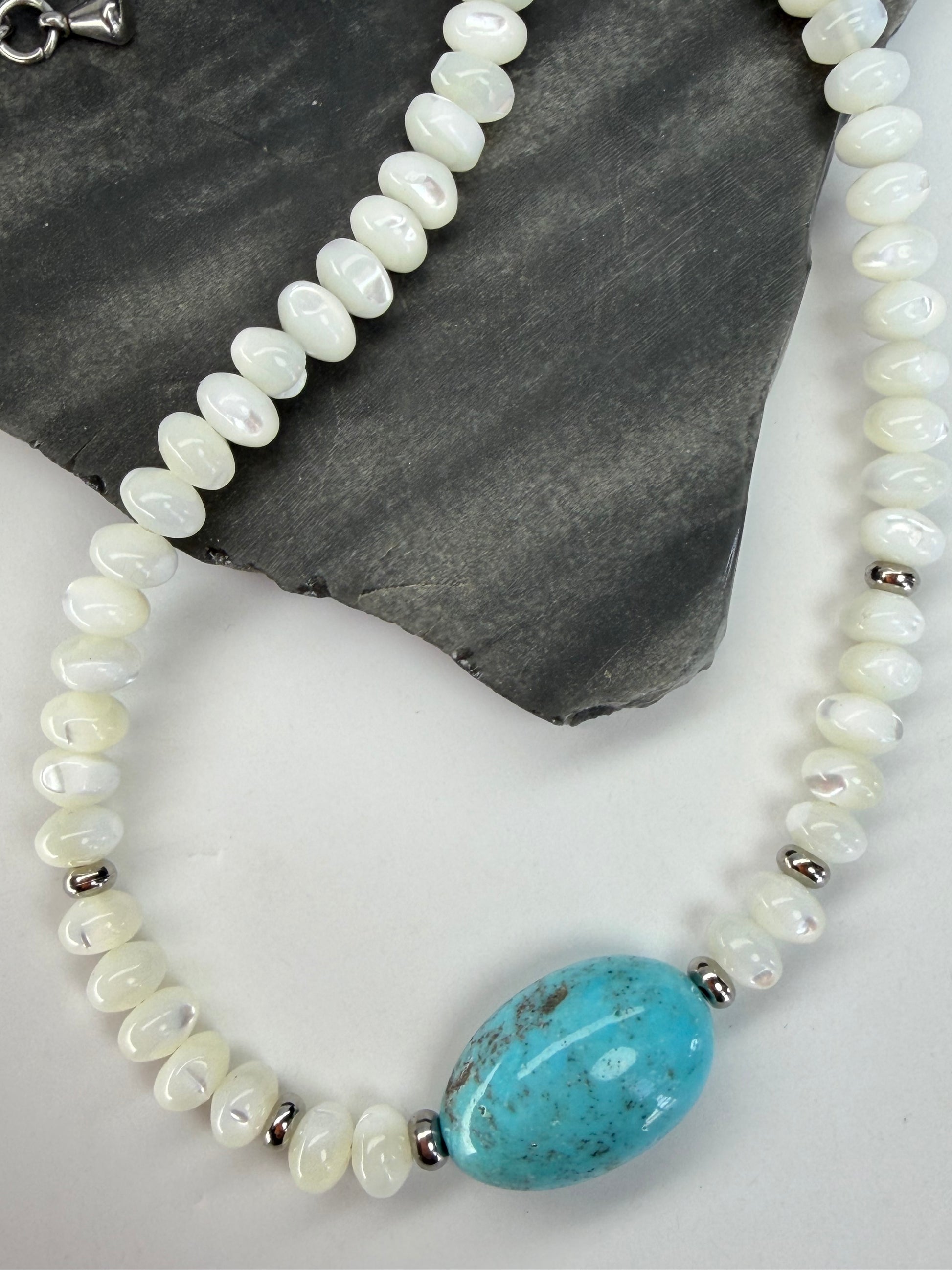 Kingman Turquoise & Baja Mother of Pearl Necklace