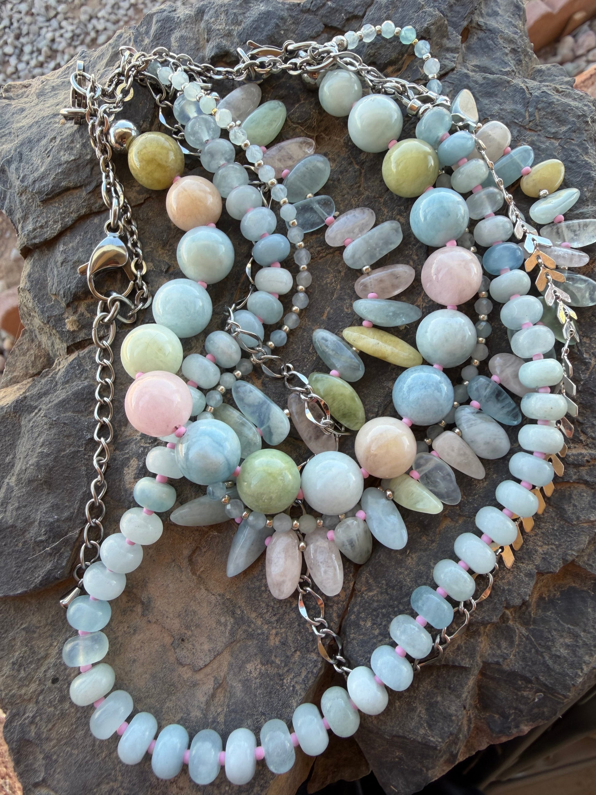 Aquamarine & Morganite Evolve Necklace