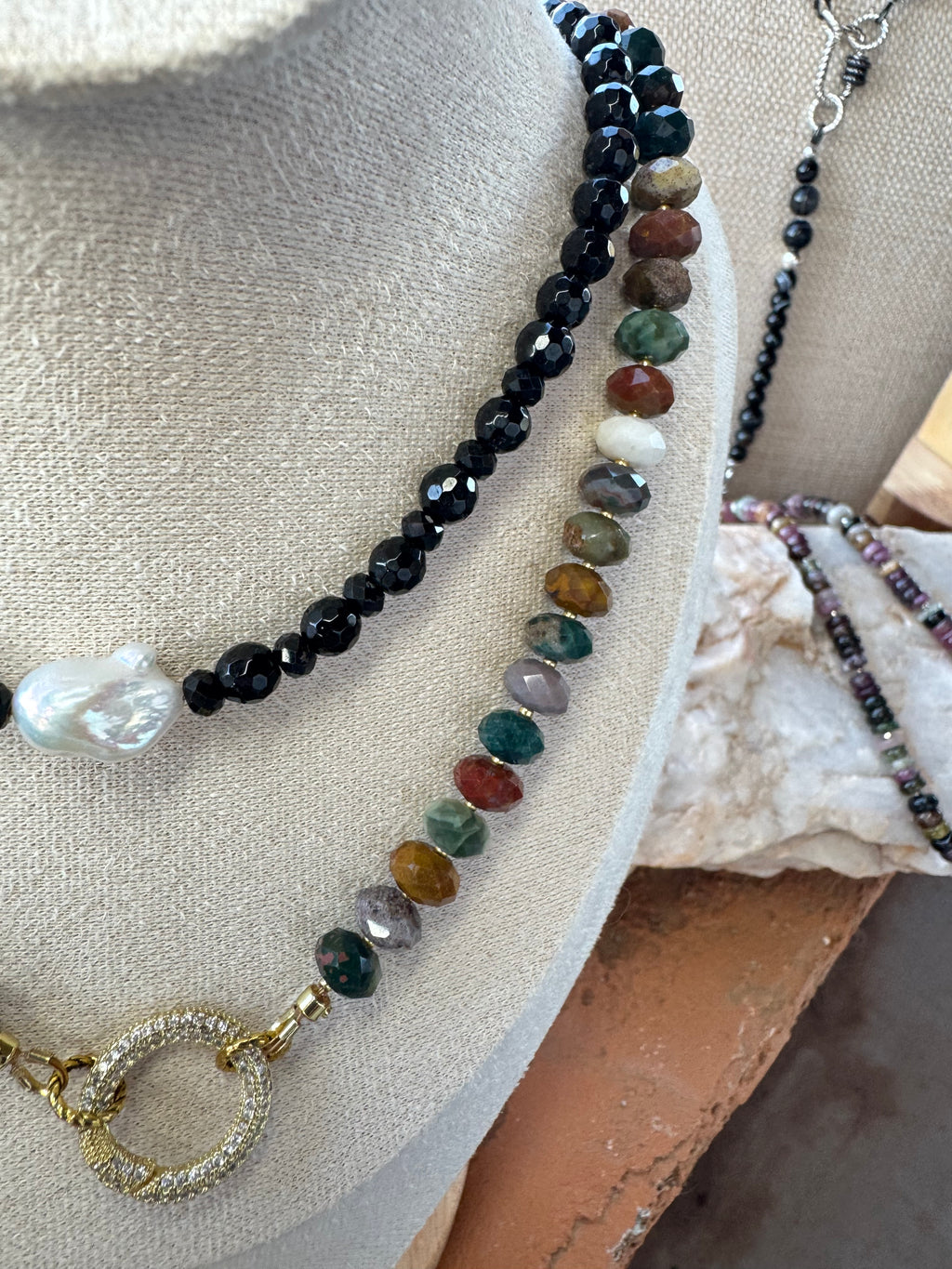 Natural Black Onyx & Freshwater Baroque Pearl Necklace