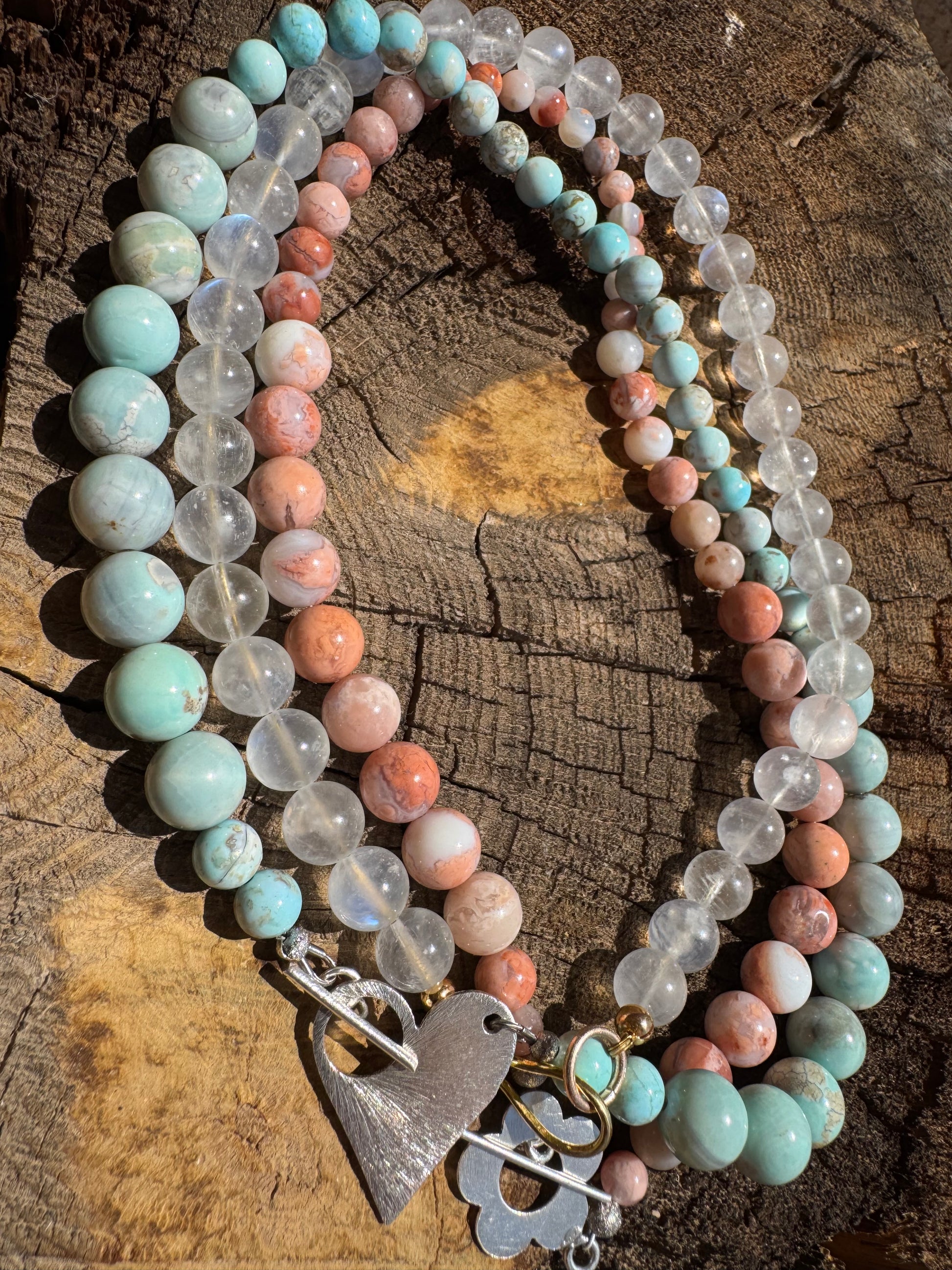 Pink Petal Agate Bead Necklace with Retro Flower Toggle - RESERVED FOR Maggie