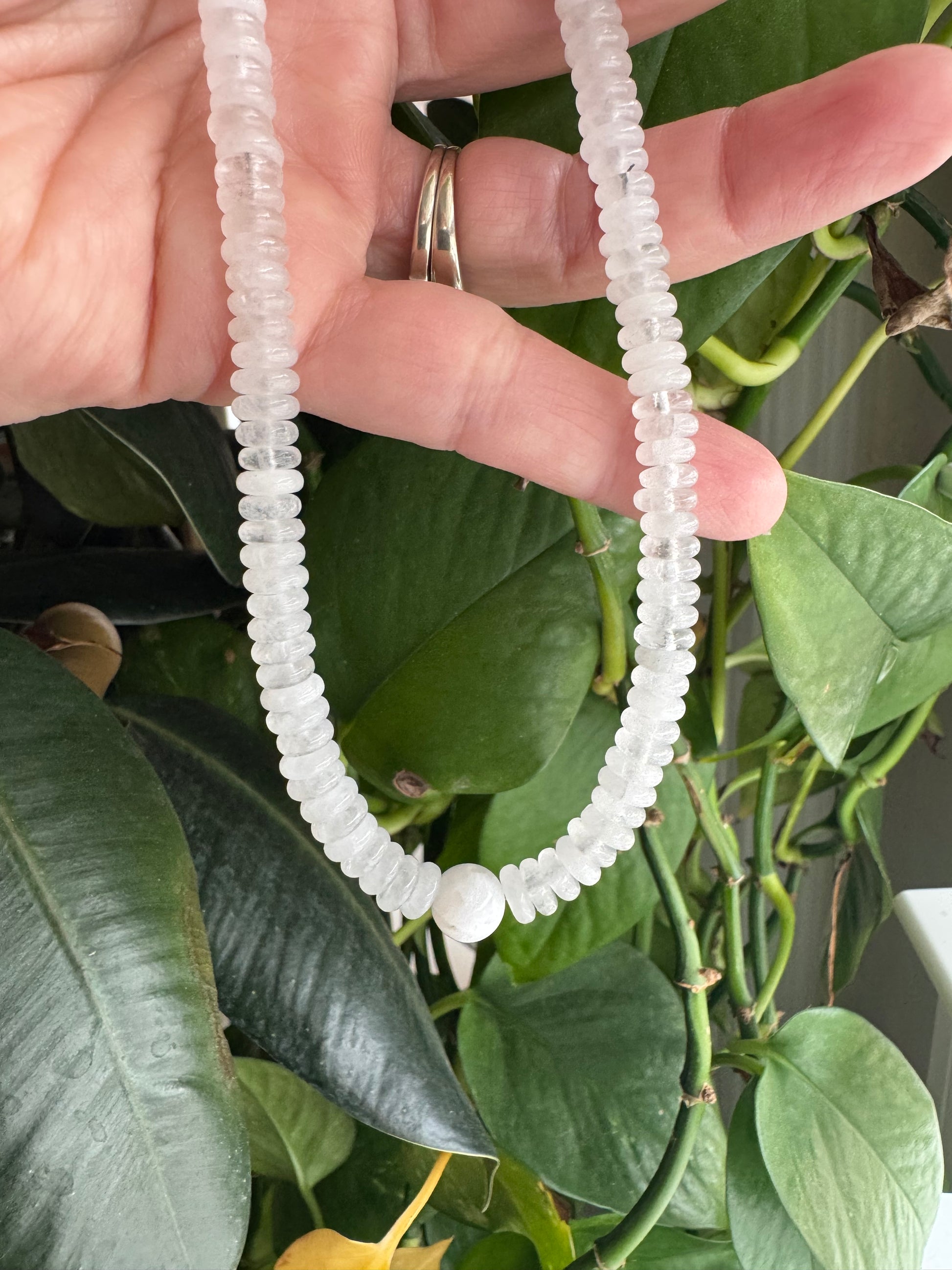 Natural White Moonstone Heishi Necklace