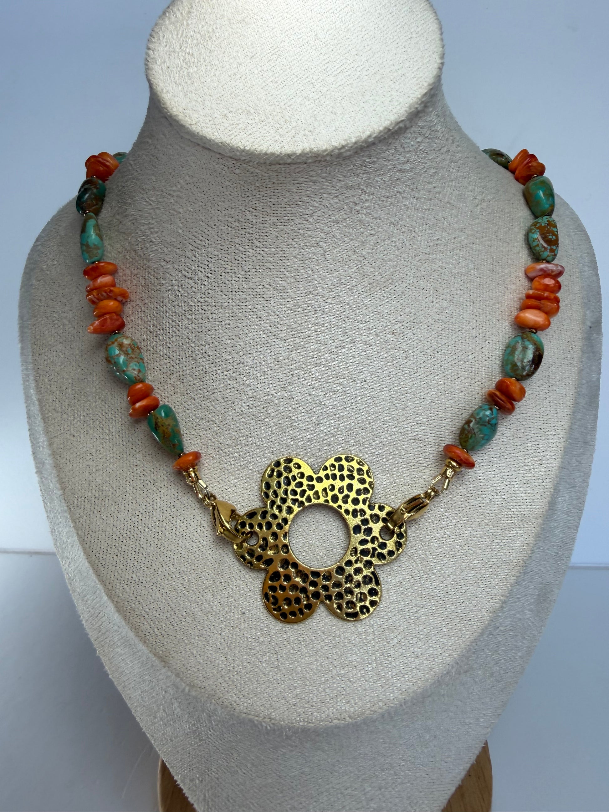 Kingman Turquoise & Spiny Oyster Necklace