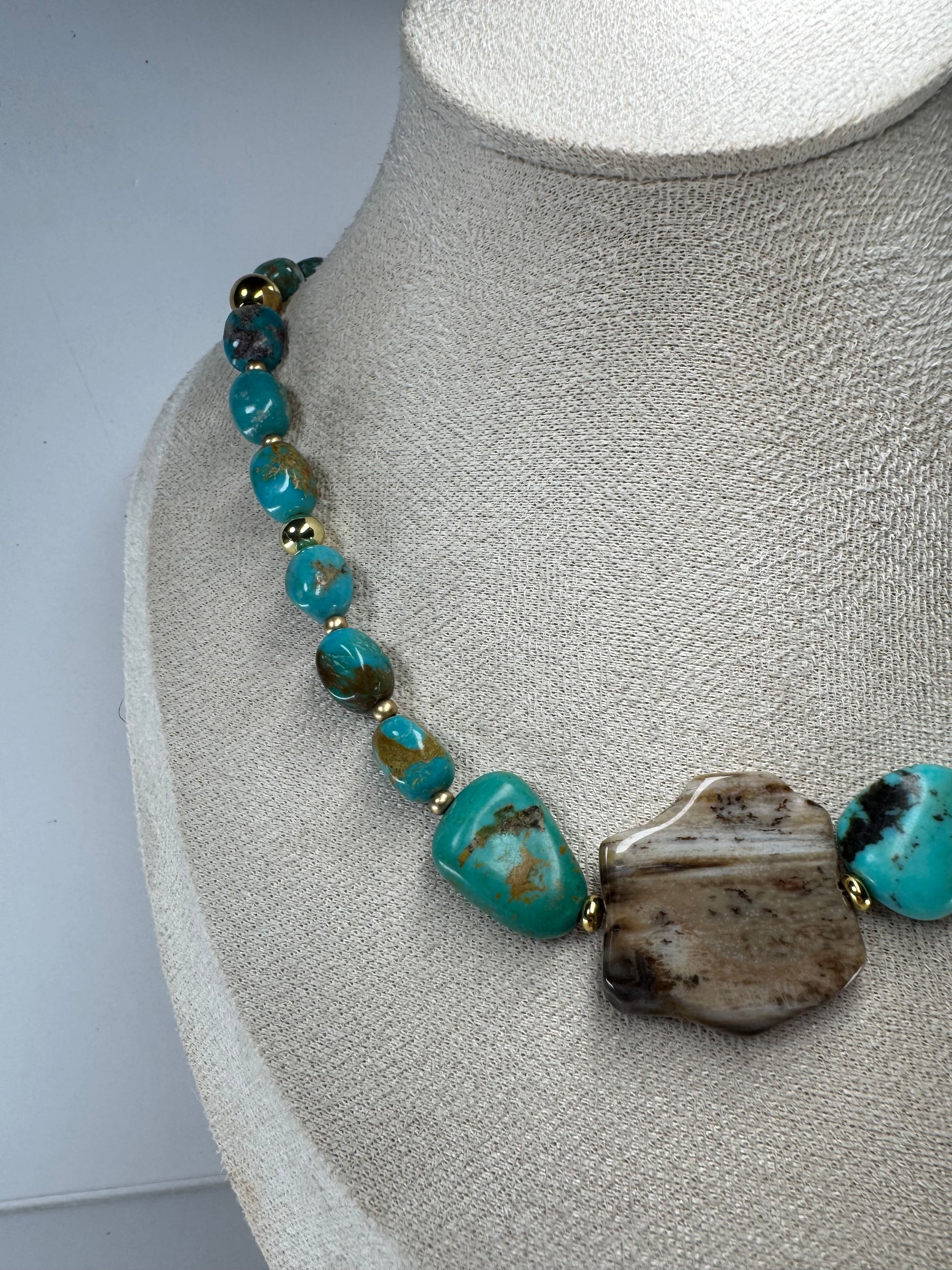 Kingman Turquoise & Petrified Wood Necklace