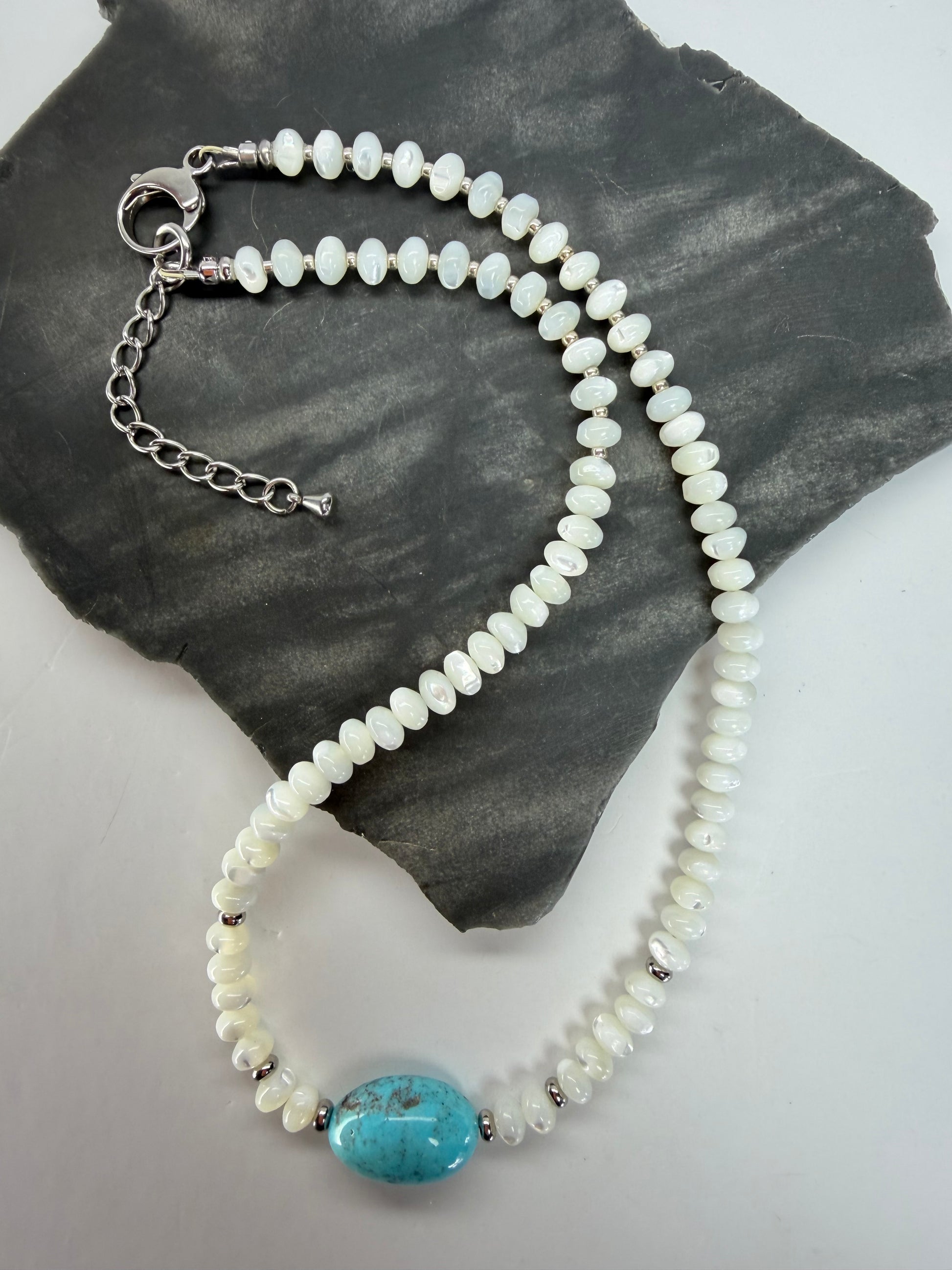 Kingman Turquoise & Baja Mother of Pearl Necklace