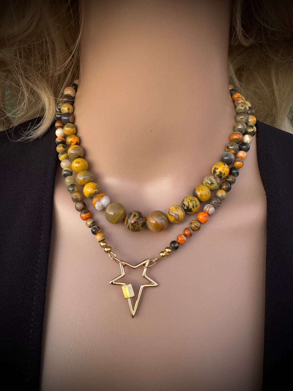 COLLECTIBLE! Bumblebee Jasper Wrap Lariat Necklace