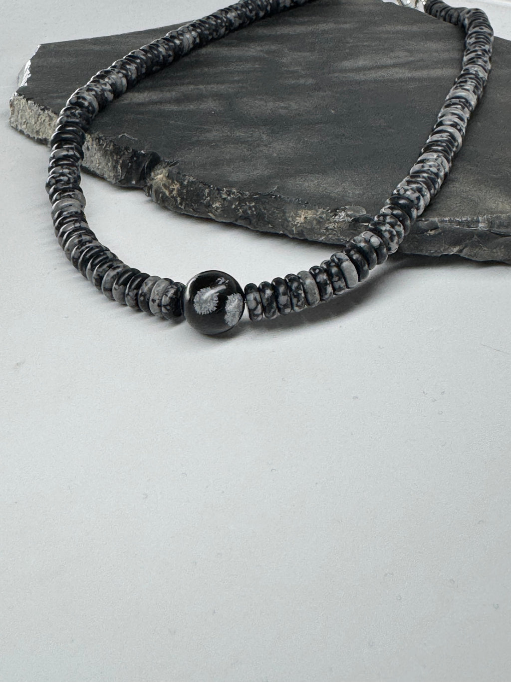 Snowflake Obsidian Heishi Necklace