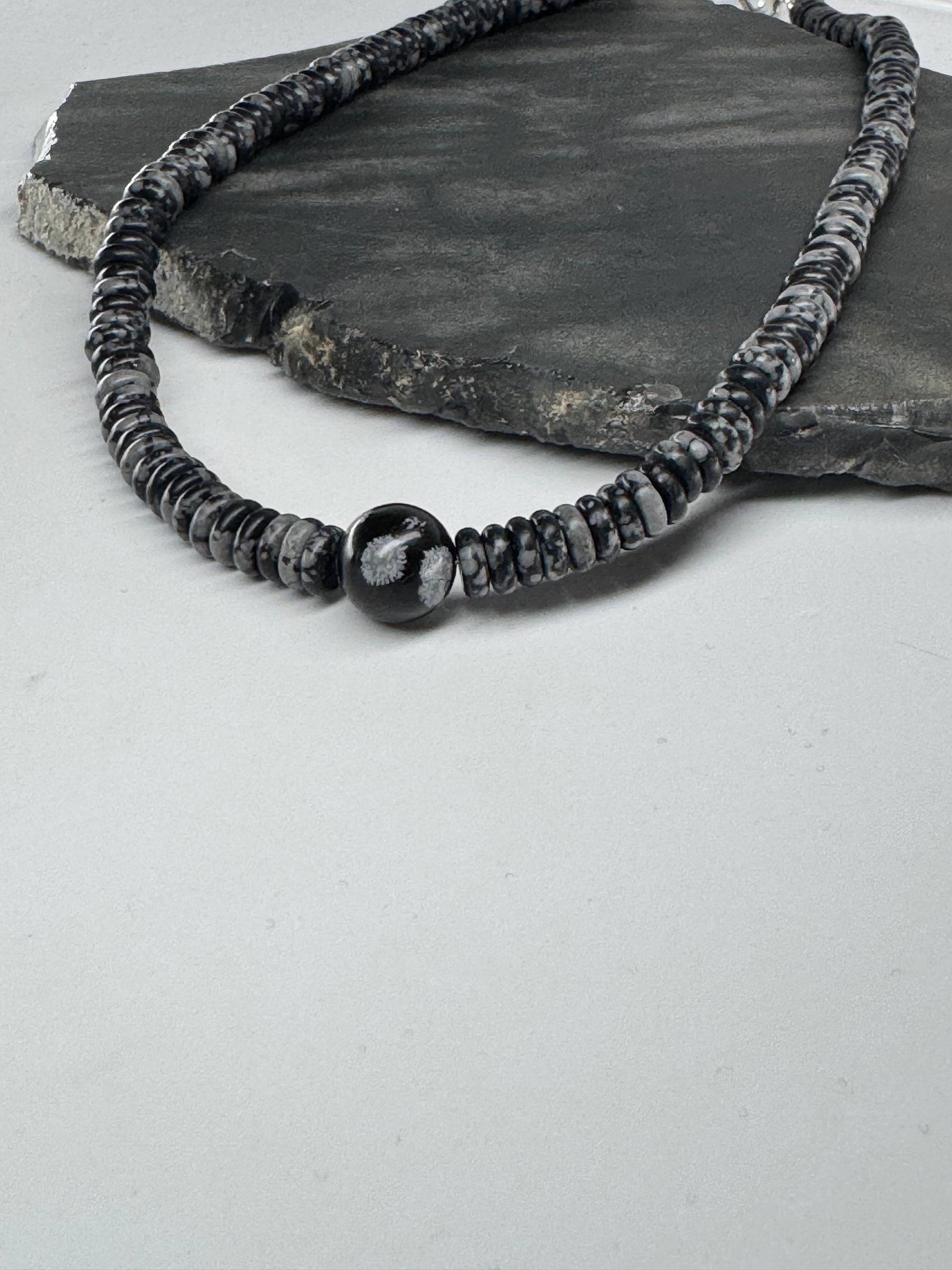 Snowflake Obsidian Heishi Necklace