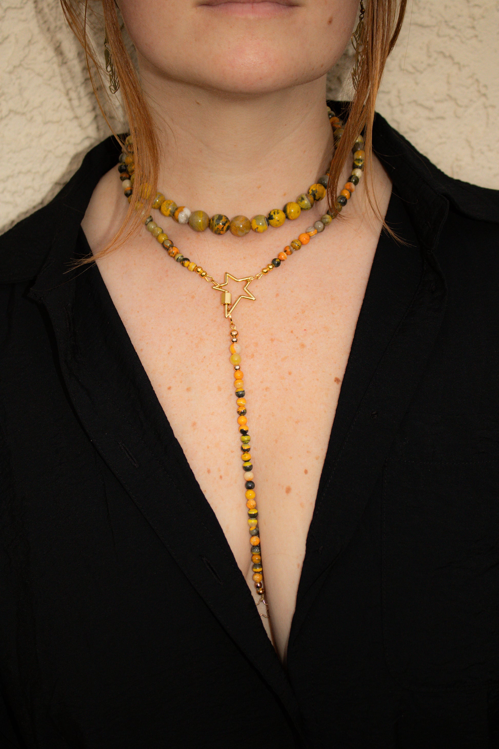 COLLECTIBLE! Bumblebee Jasper Wrap Lariat Necklace