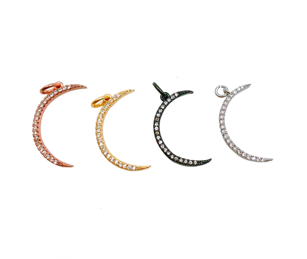 Gold Filled Crescent Moon Charm Pendant CZ Micro Pave
