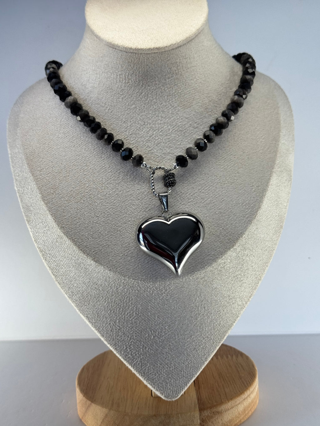 Silver Sheen Obsidian faceted necklace with charm connector