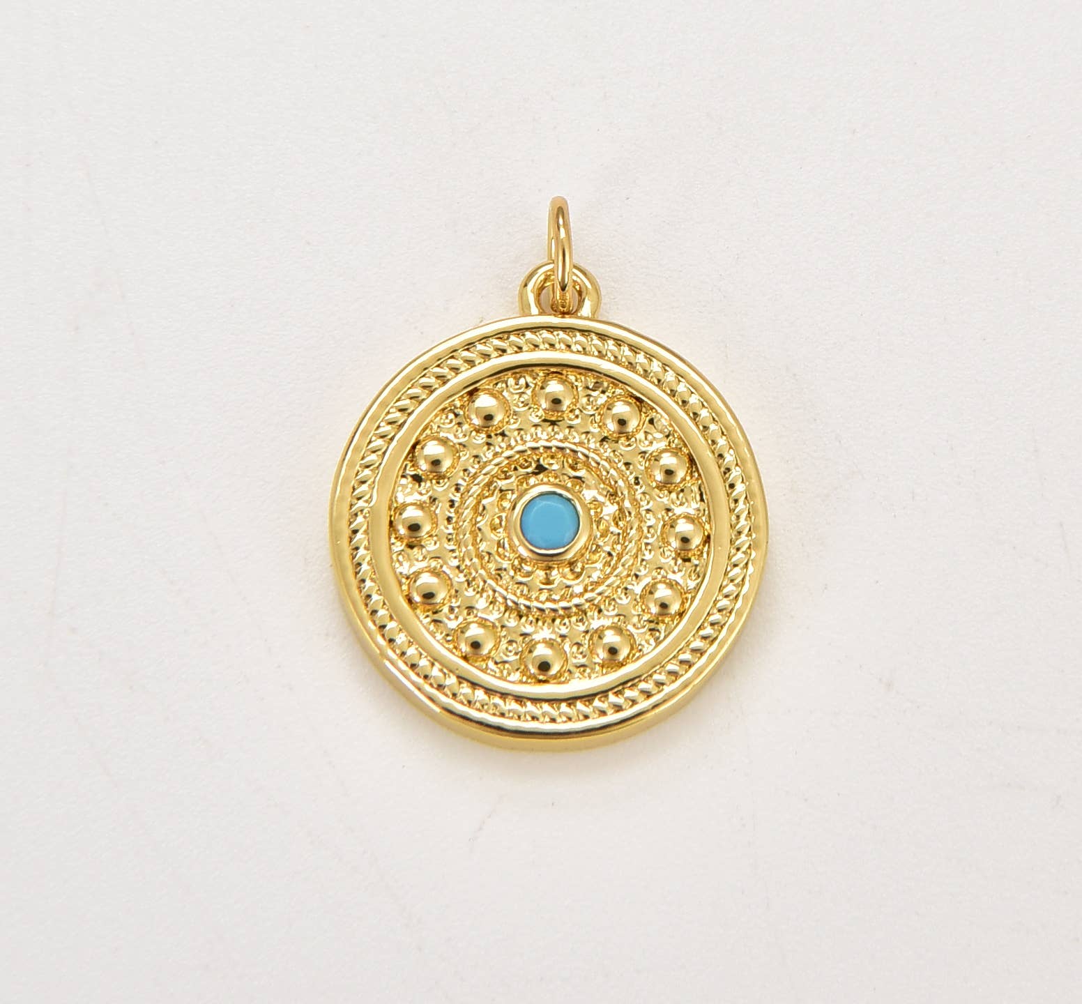 Gold Filled Dainty Turquoise Eye Disc Charm Pendant