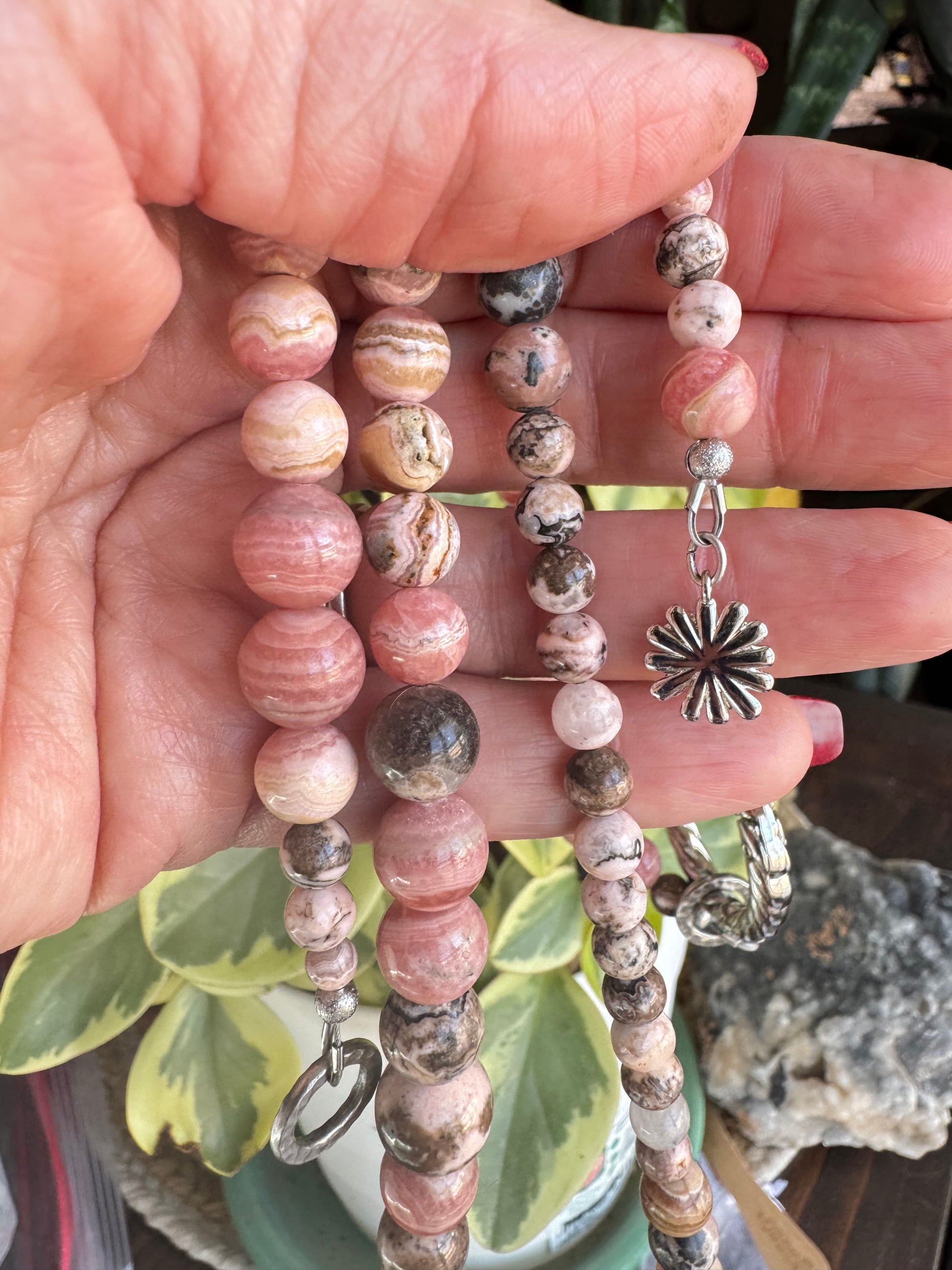 Rhodochrosite Statement Lariat – RARE VARIETIES - Gemmy & Matrix Blend