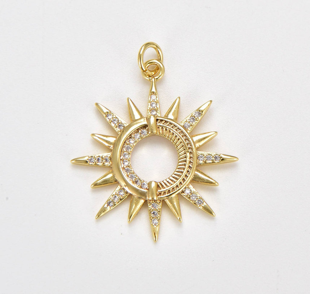 Gold Filled Micro Pave CZ Sun Burst Pendant Charm