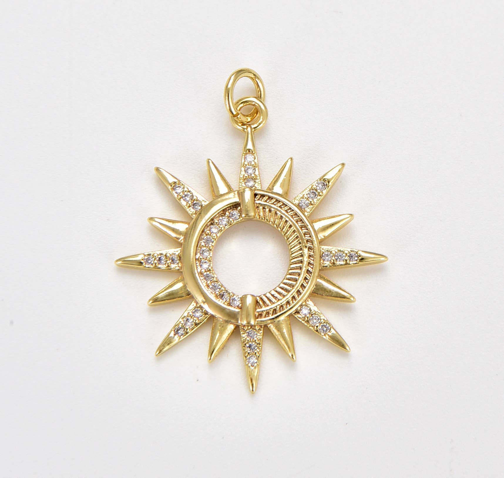 Gold Filled Micro Pave CZ Sun Burst Pendant Charm
