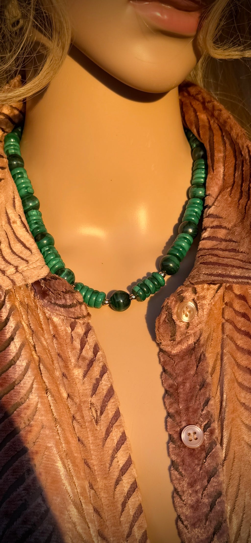 Malachite Necklace – 17” with 3.25” Gold-Plated Extender