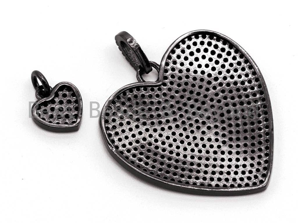 Black CZ Pave On Black Micro Pave Heart Charm