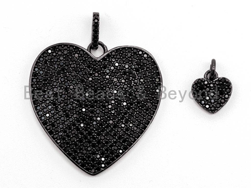 Black CZ Pave On Black Micro Pave Heart Charm