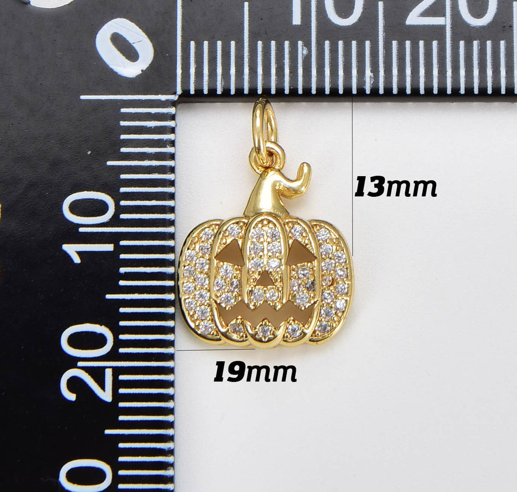 18K Gold Filled Halloween Pumpkin Charm CZ Micro Pave