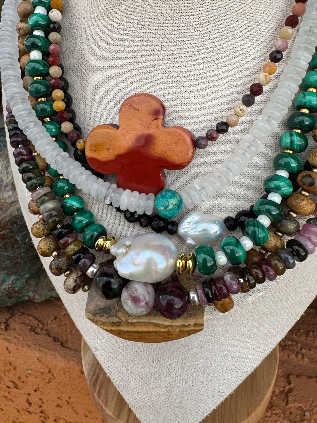 Natural Mookaite Clover Necklace