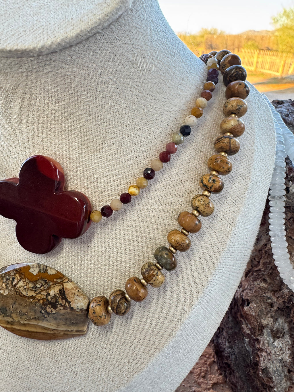 Natural Mookaite Clover Necklace