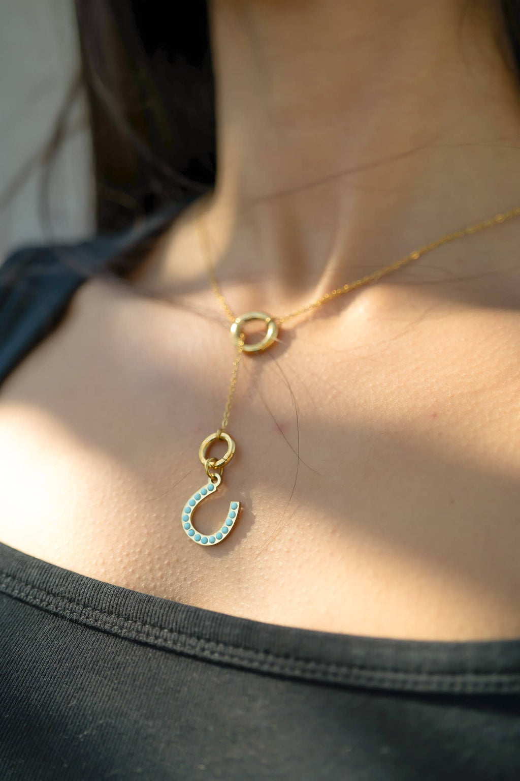 18K Gold PVD Stainless Steel Turquoise Stone Horseshoe Charm