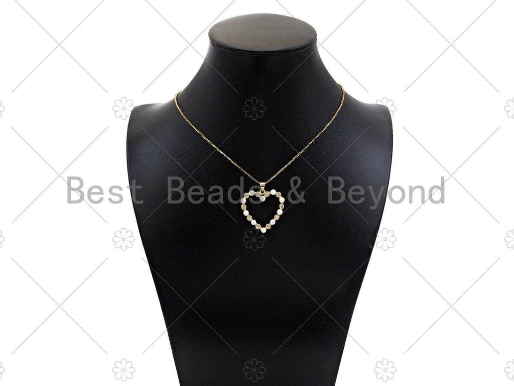 Gold Filled CZ Micro Pave Pearl On Heart Shape Charm / Pendant
