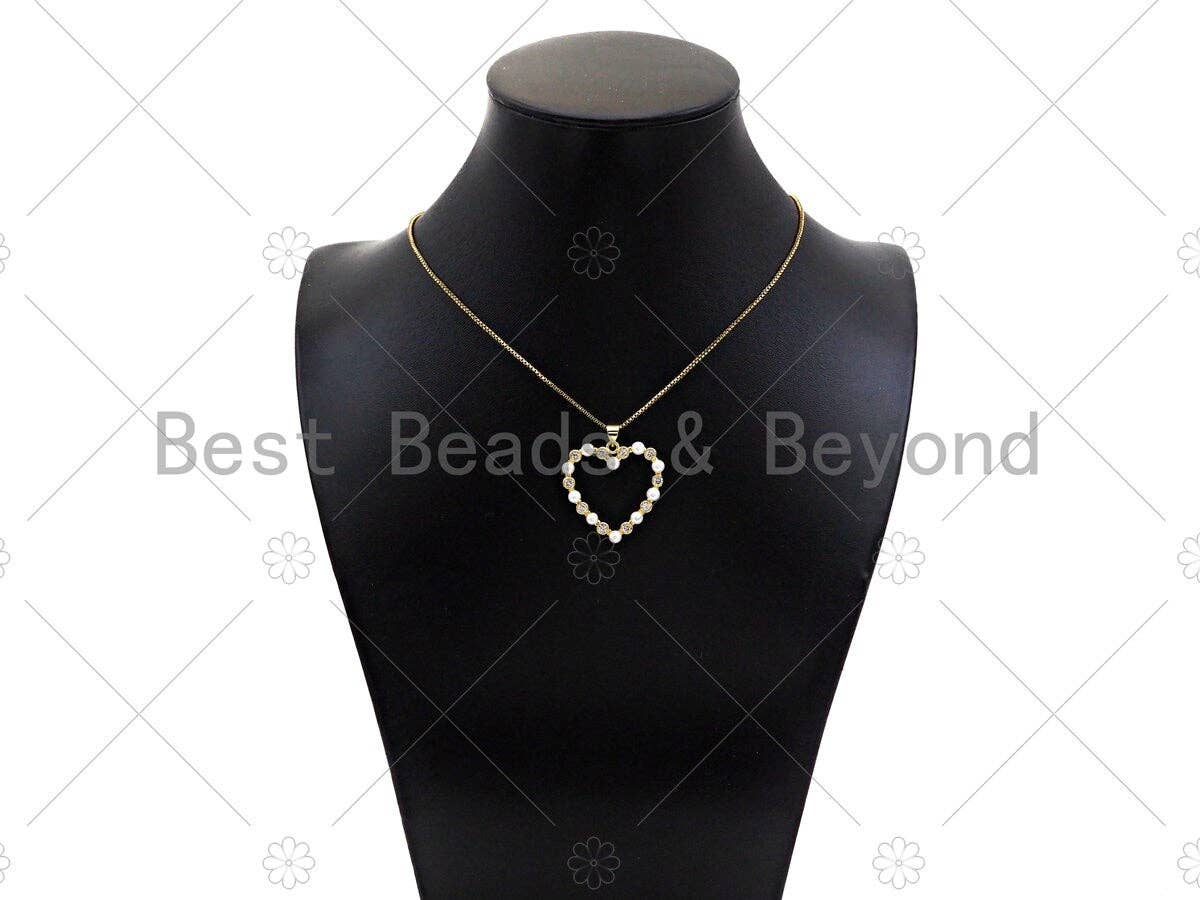 Gold Filled CZ Micro Pave Pearl On Heart Shape Charm / Pendant