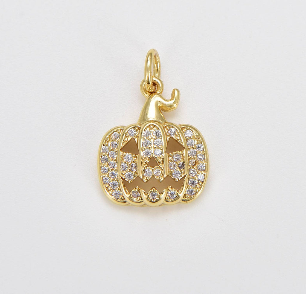18K Gold Filled Halloween Pumpkin Charm CZ Micro Pave