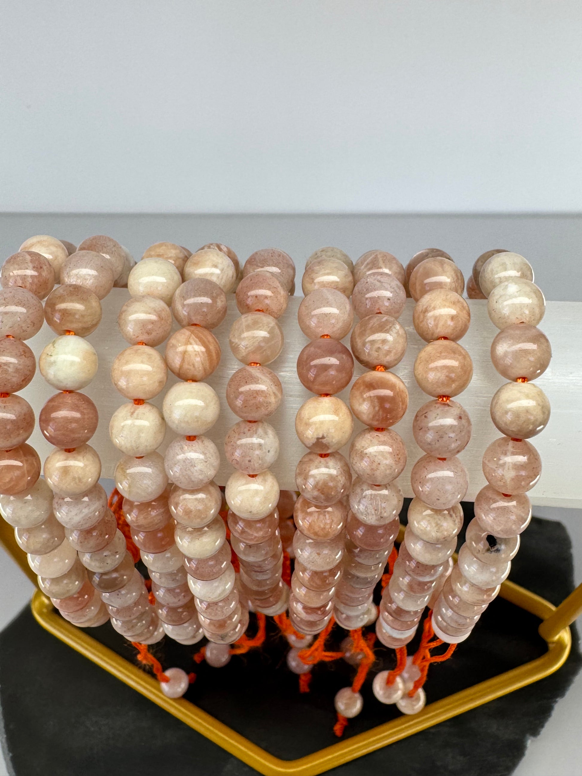 Peach Flashy Moonstone Adjustable Bracelet – 6mm Beads