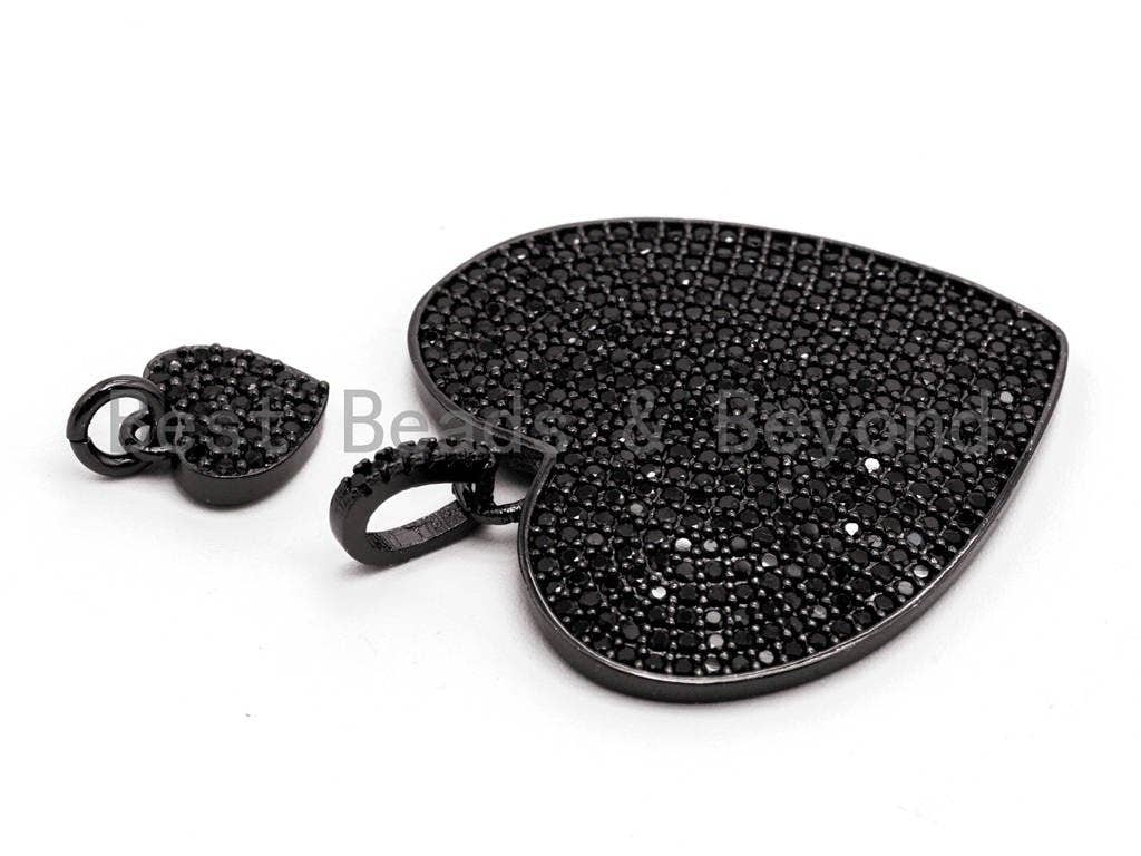 Black CZ Pave On Black Micro Pave Heart Charm