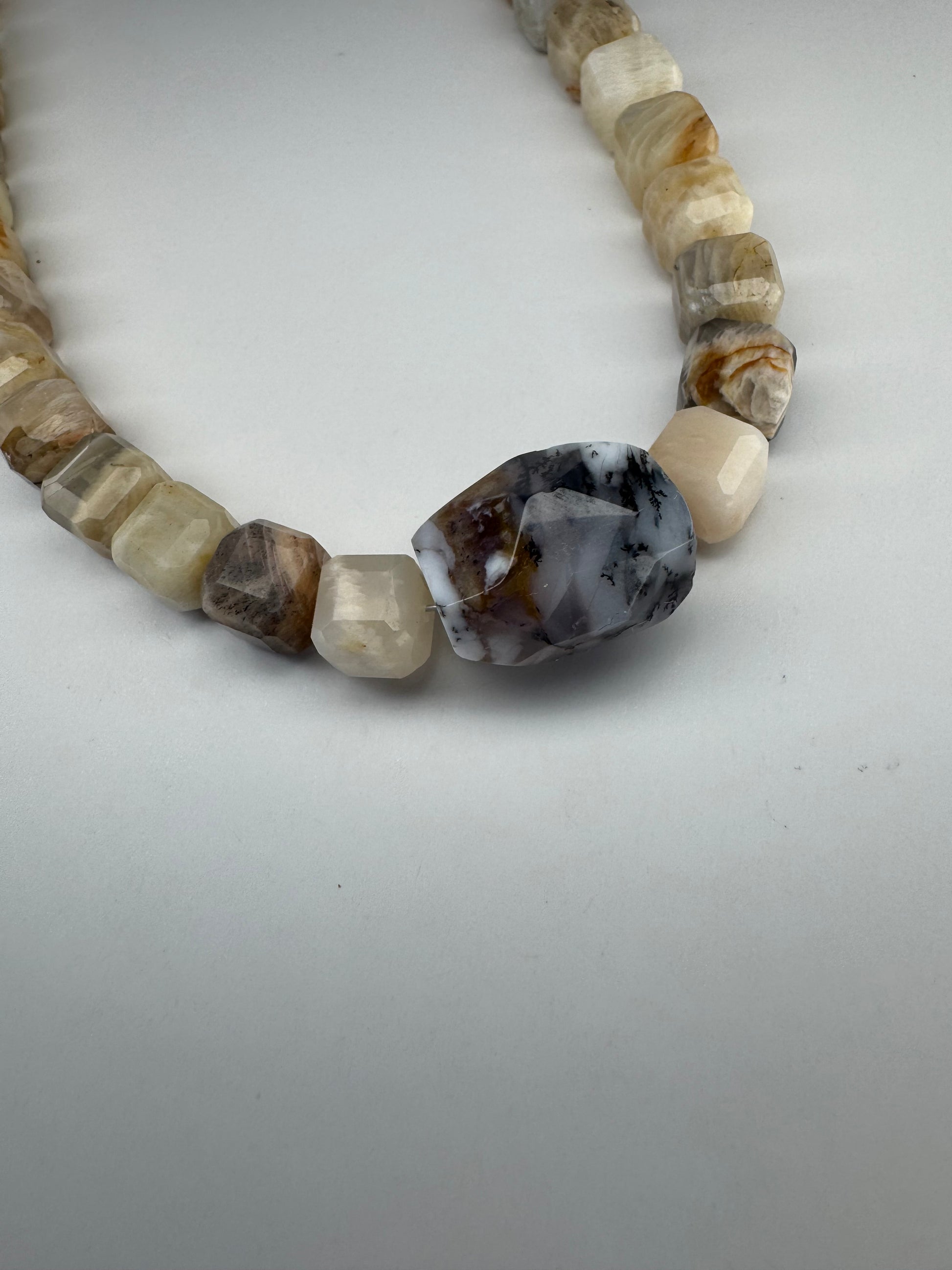 Multi-Color Moonstone & Dendritic Agate Nugget Necklace
