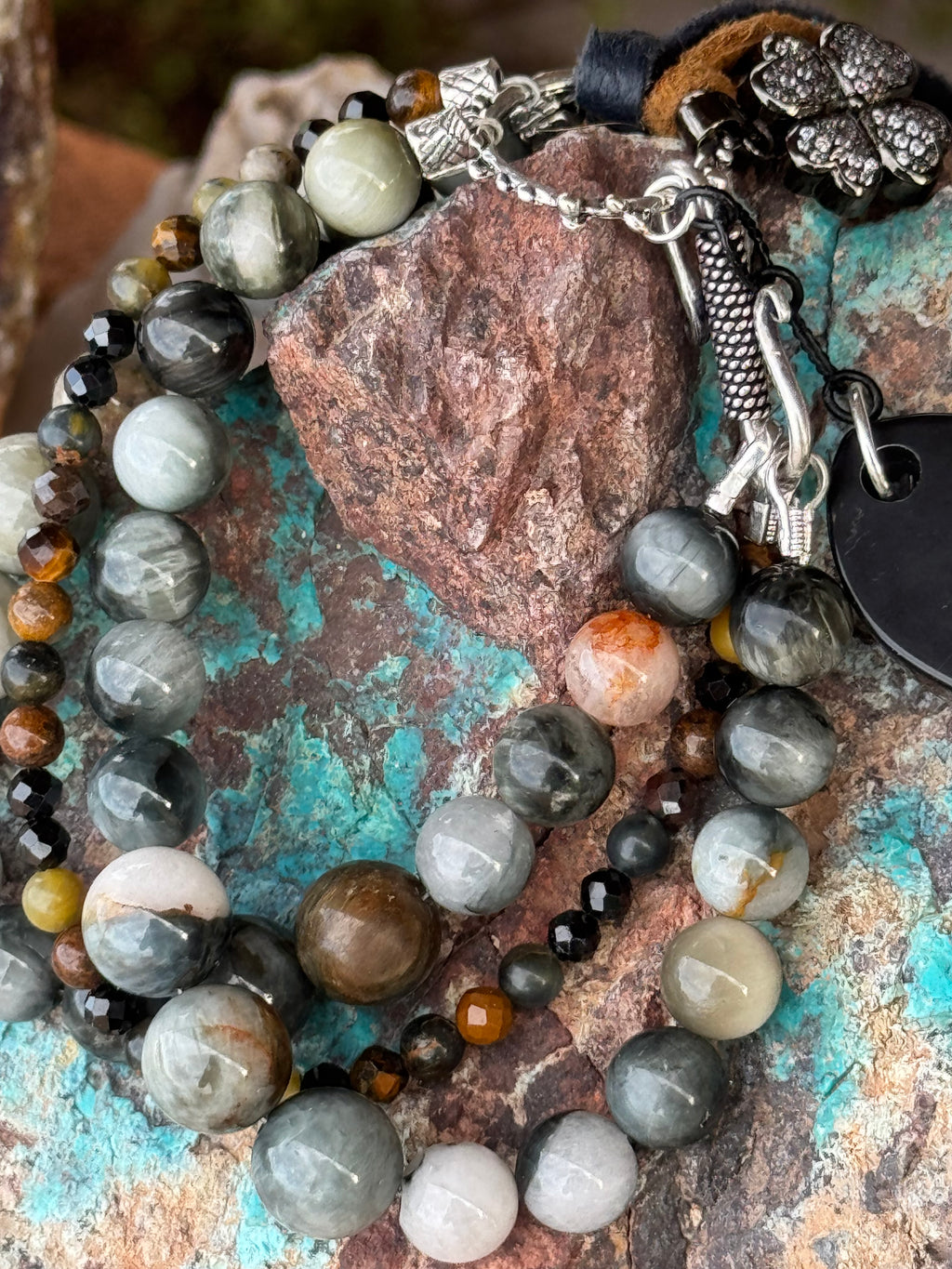 Eagle Eye & Tiger’s Eye Boho Multi Strand Bracelet