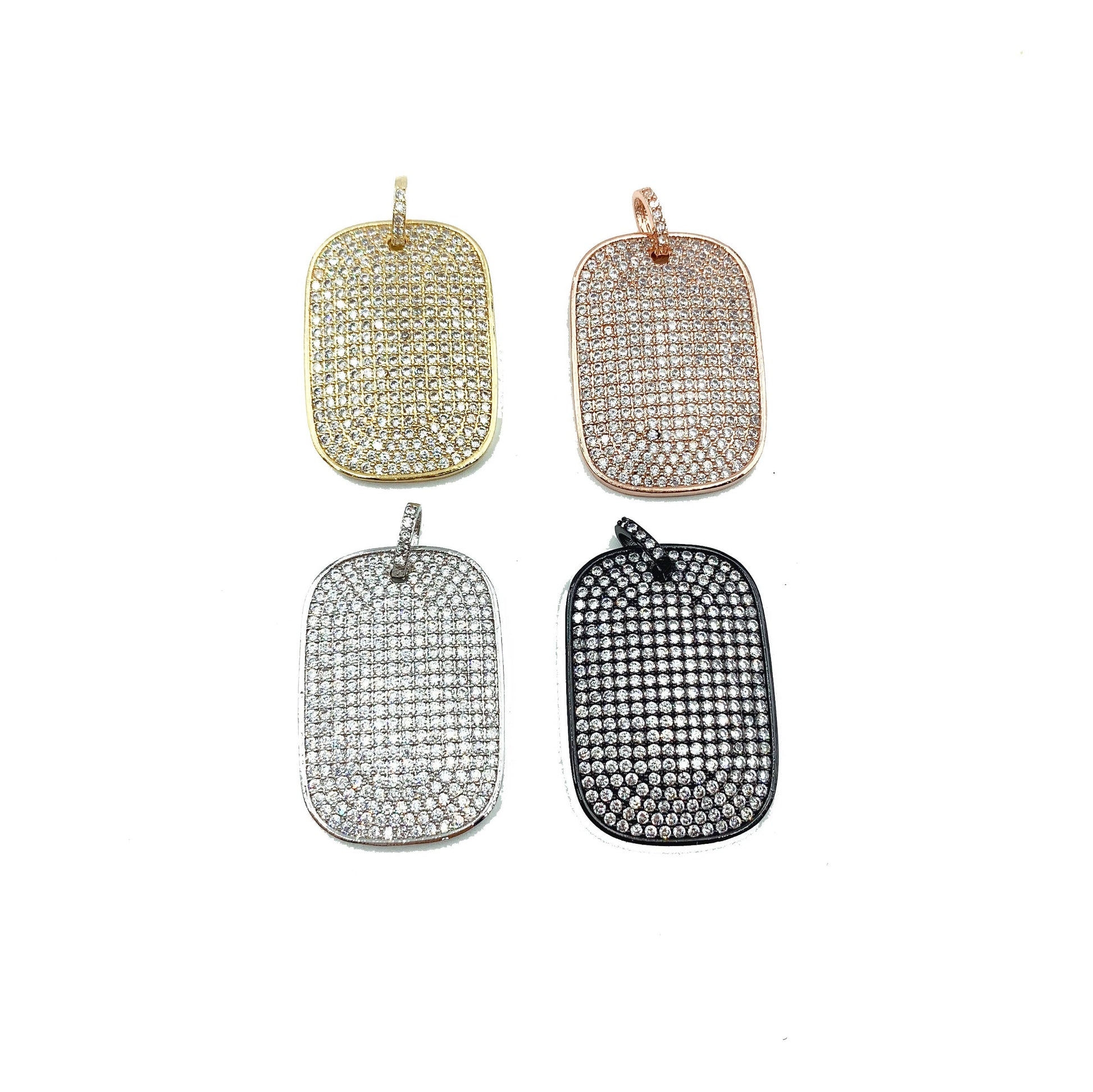 Gold Filled Rectangle Tag Charm Pendant CZ Micro Pave