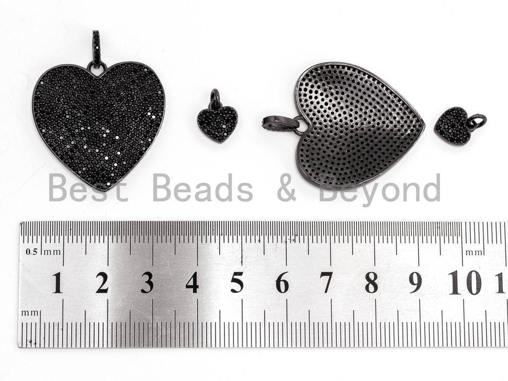 Black CZ Pave On Black Micro Pave Heart Charm