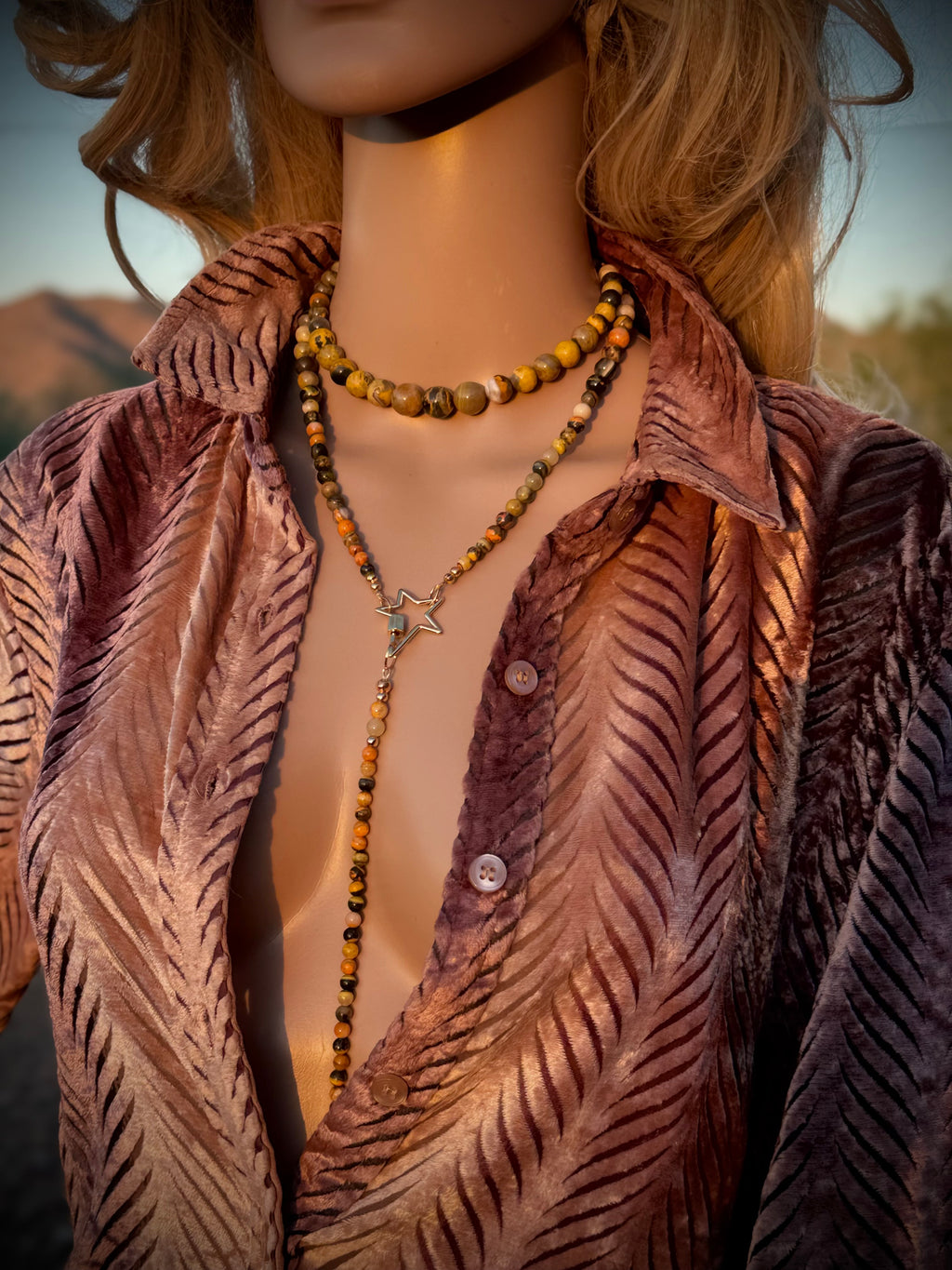 COLLECTIBLE! Bumblebee Jasper Wrap Lariat Necklace