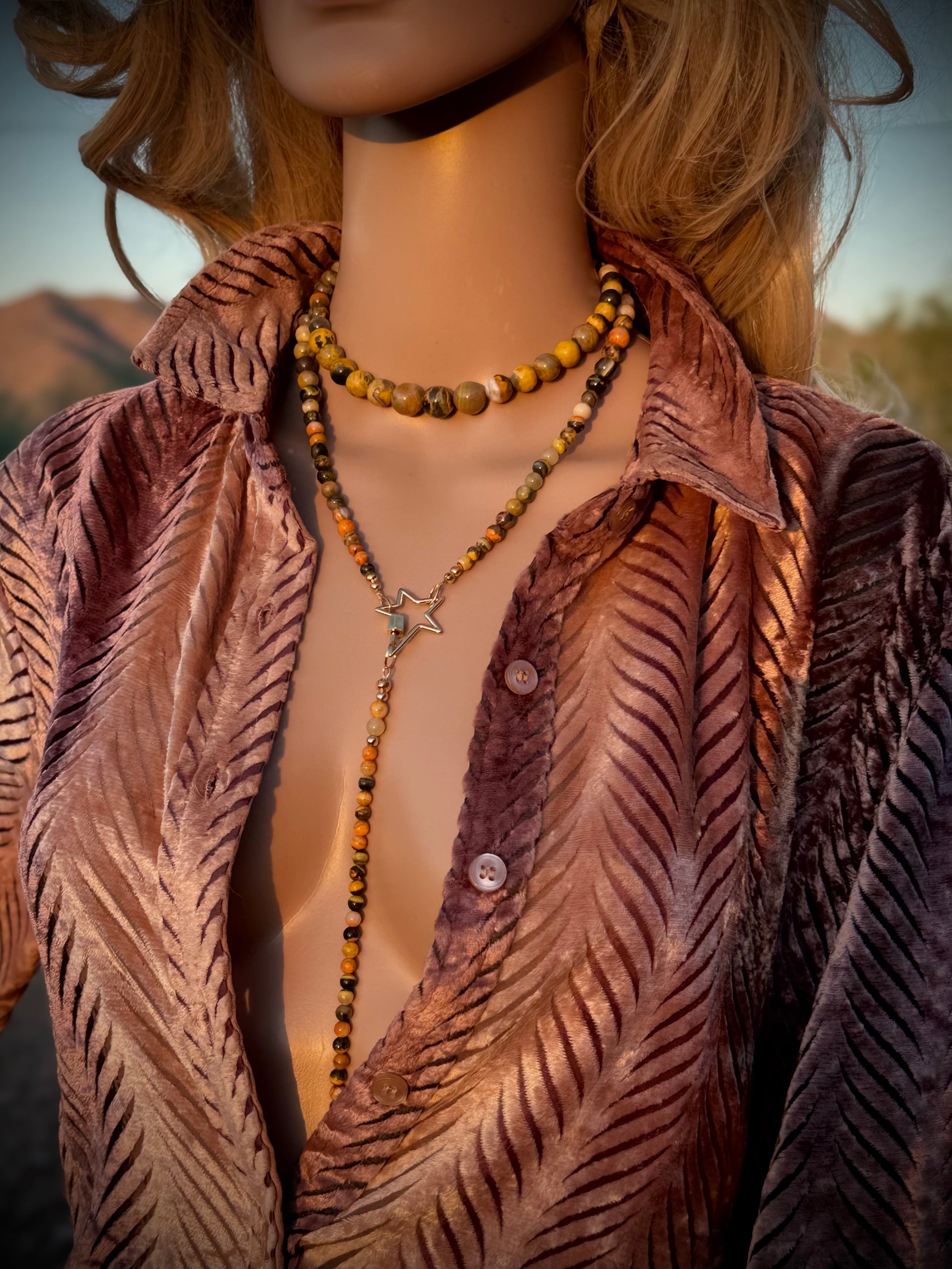 COLLECTIBLE! Bumblebee Jasper Wrap Lariat Necklace