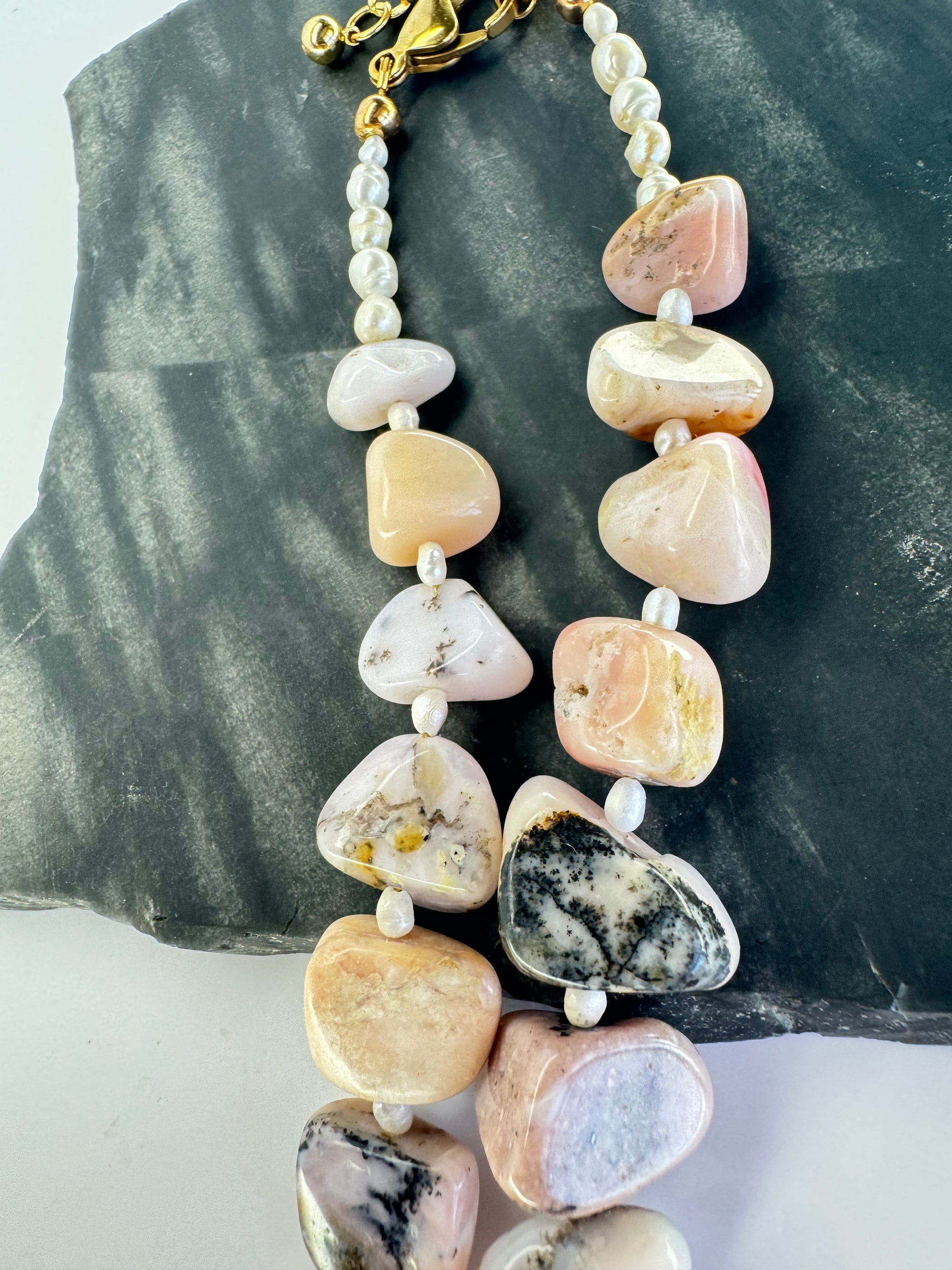 Peruvian Pink Opal & Freshwater Pearl Freeform Nugget Necklace