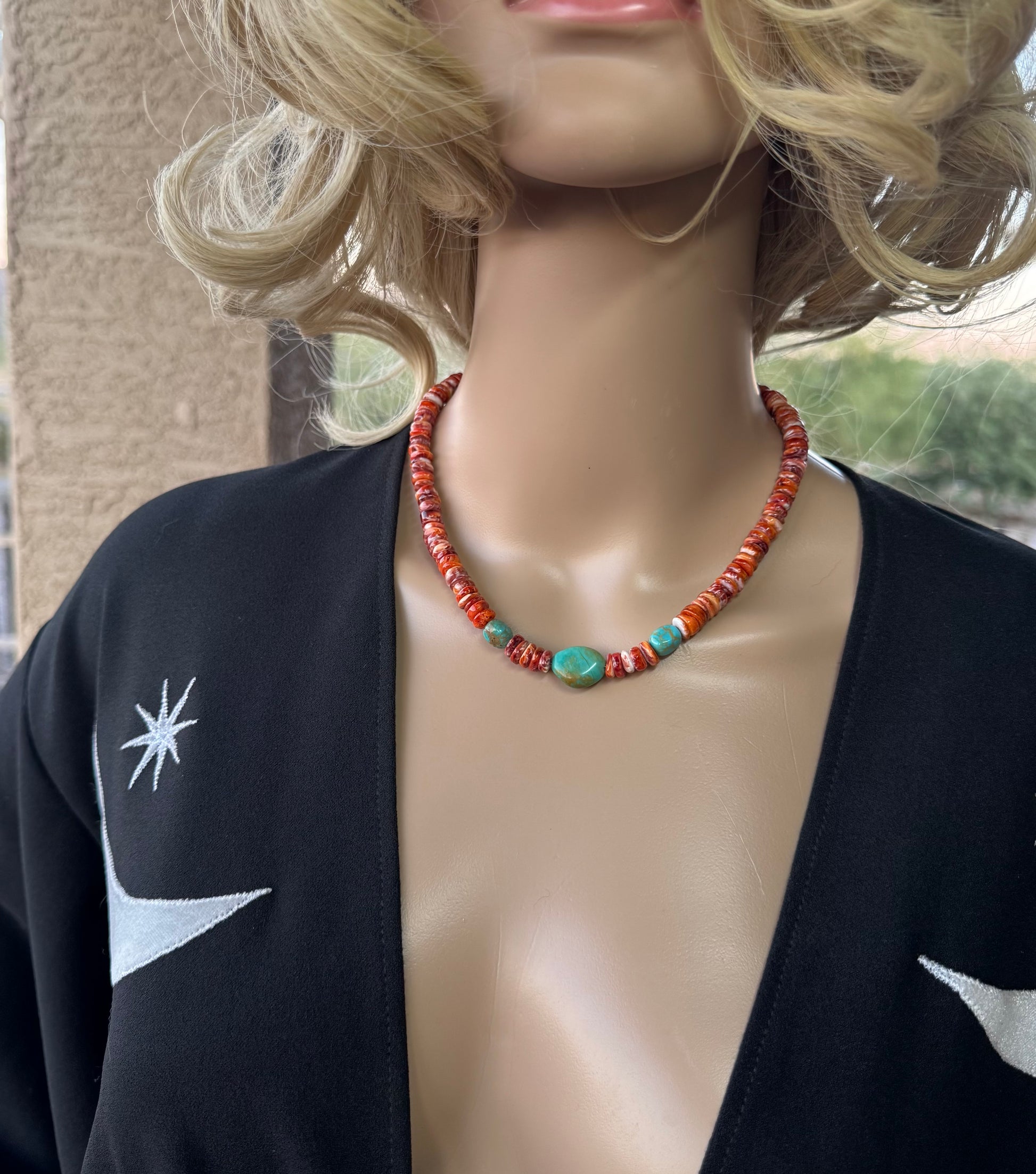 Spiny Oyster & Kingman Turquoise Necklace