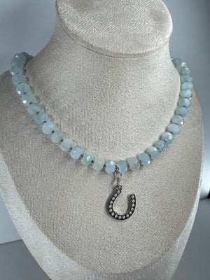 Faceted Aquamarine w/ Seed Beads Necklace