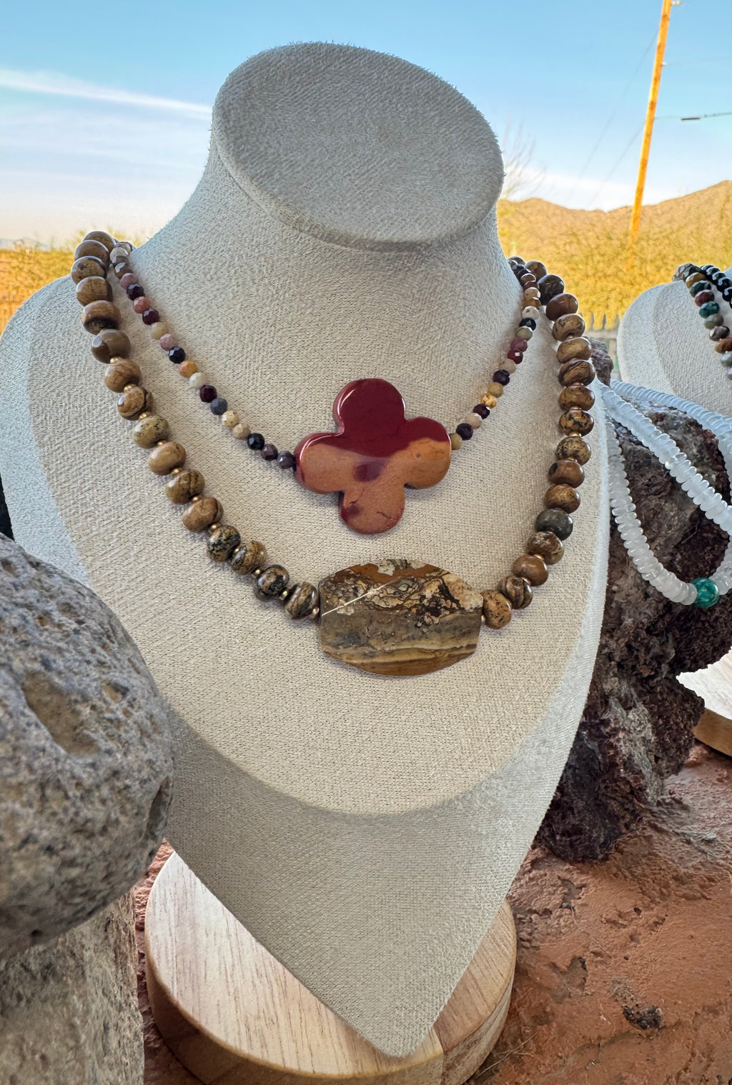 Natural Mookaite Clover Necklace