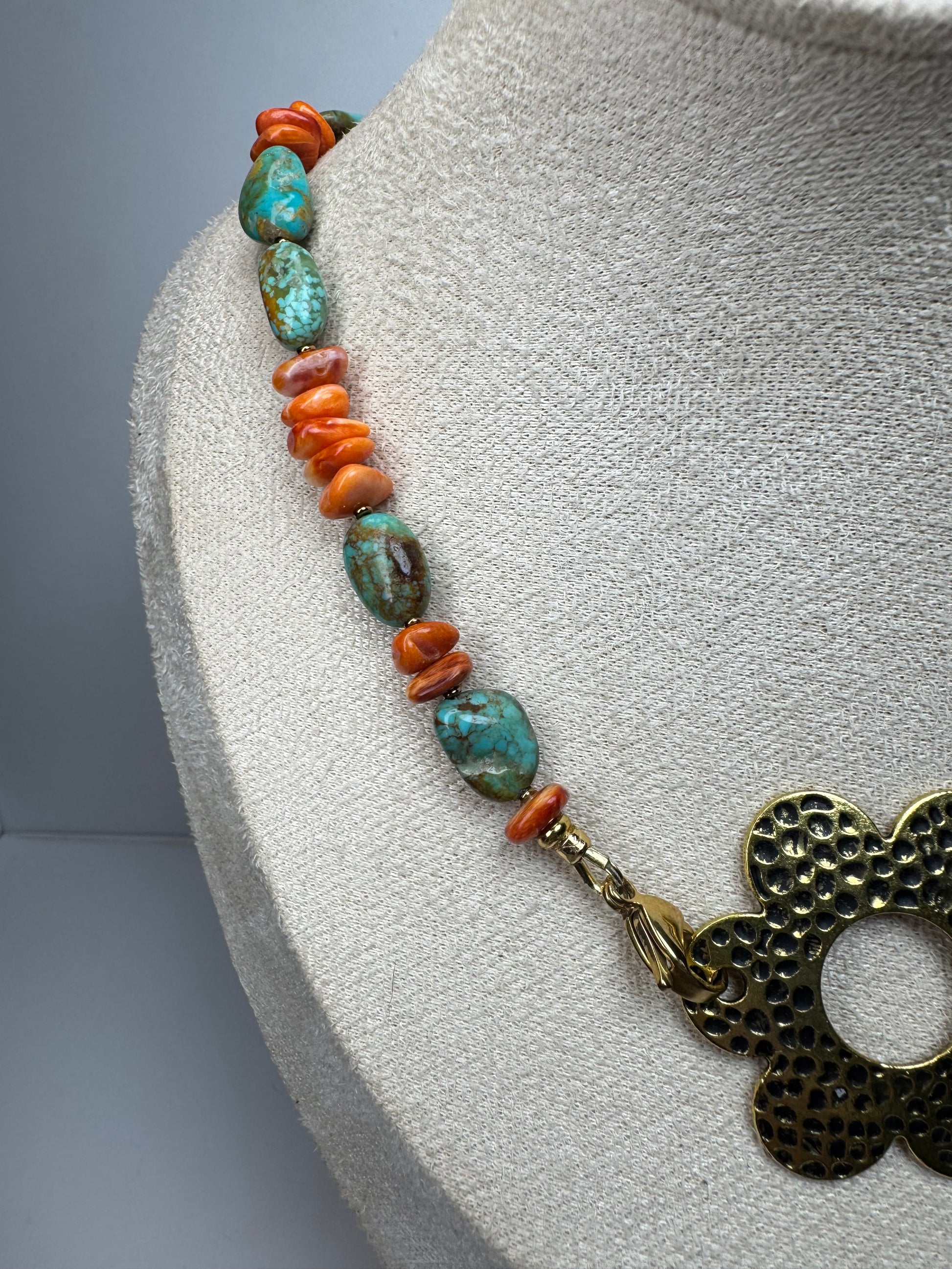 Kingman Turquoise & Spiny Oyster Necklace