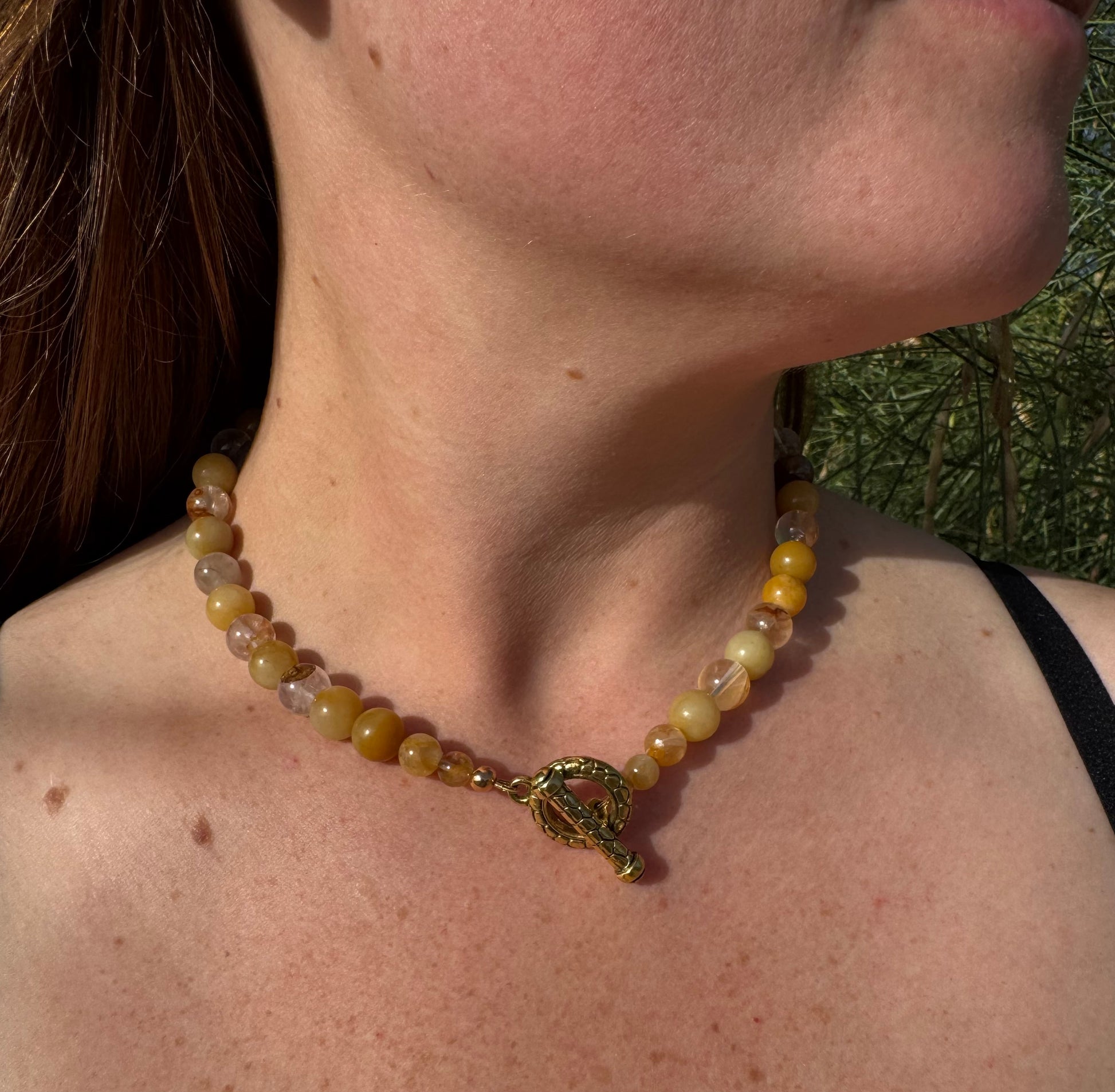 Golden Healer Quartz Necklace with Removable Crescent Moon & Good Luck Charm