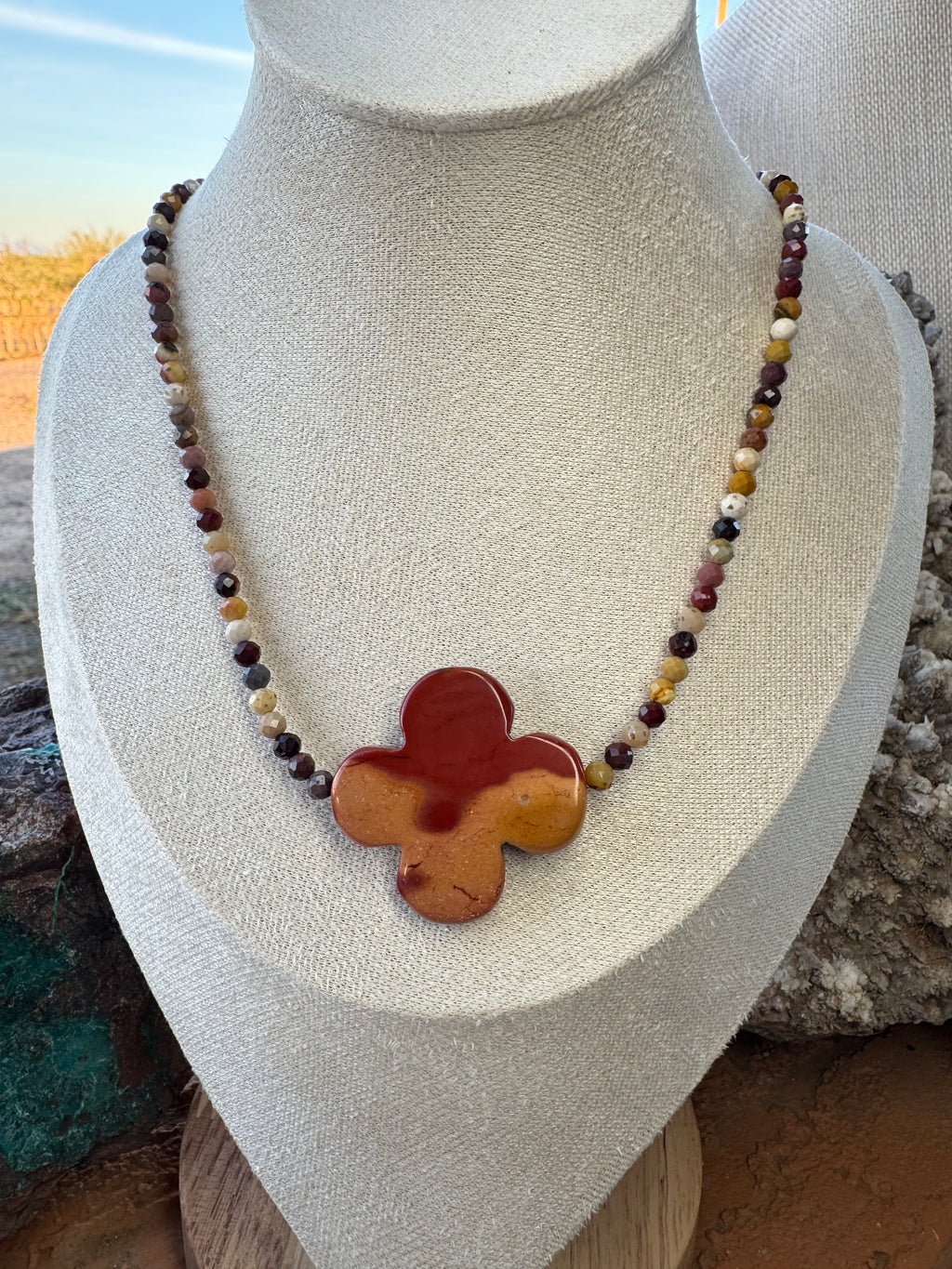 Natural Mookaite Clover Necklace